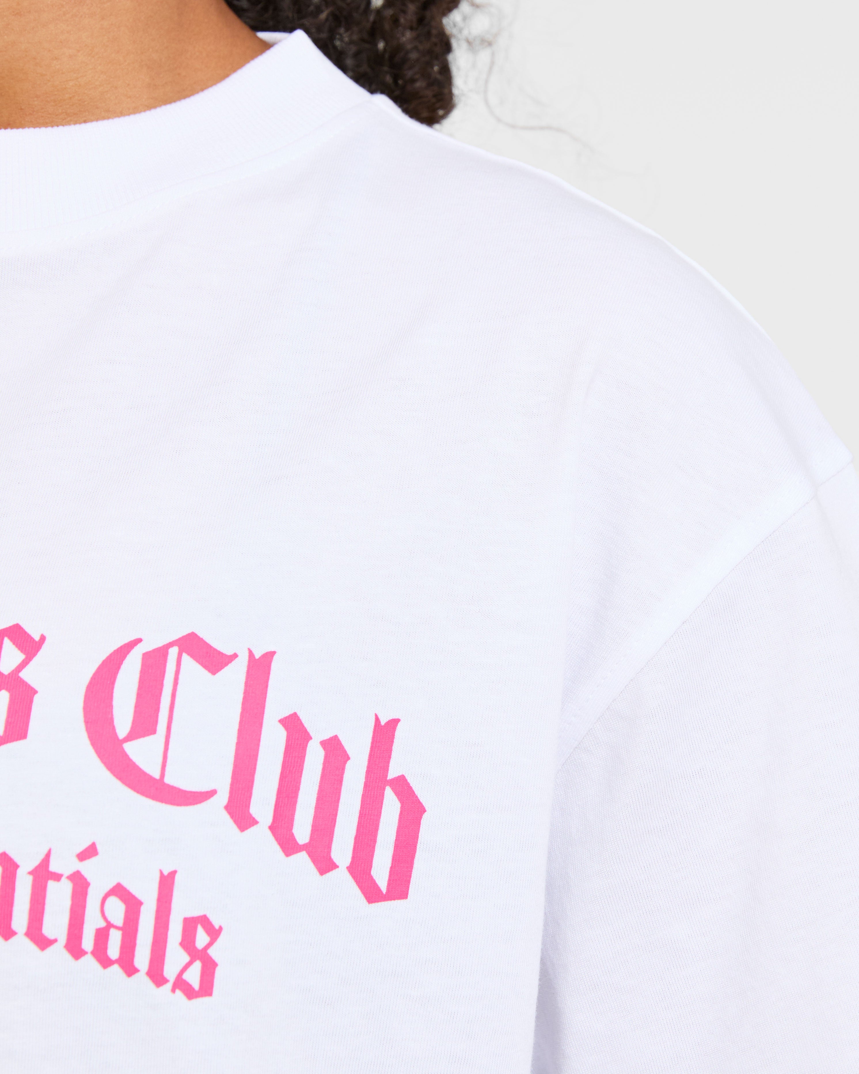 Sports Club Gothic Oversized T Shirt - Blanc/Rose