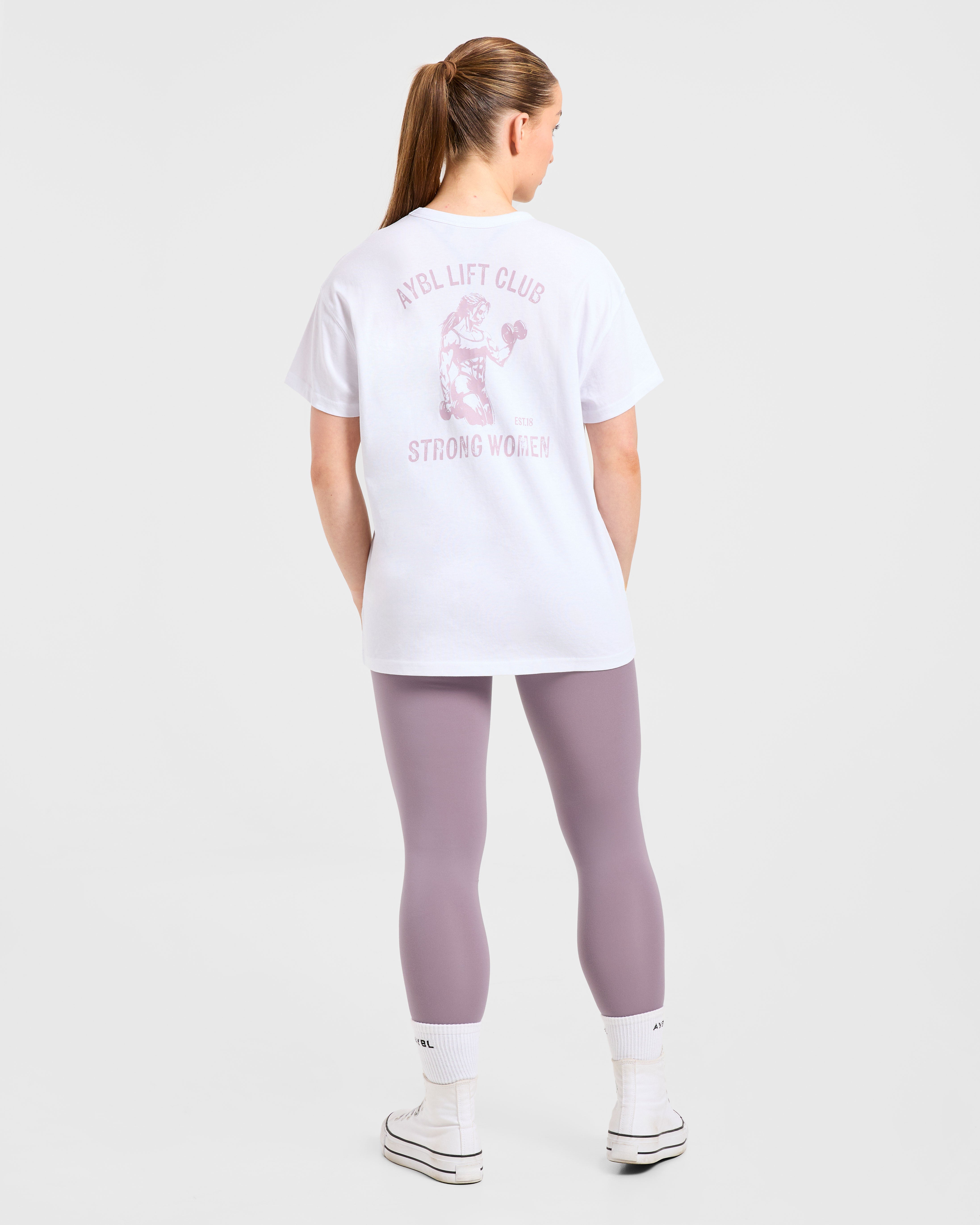 Strong Women Graphic Oversized T Shirt - Blanc/Lilac