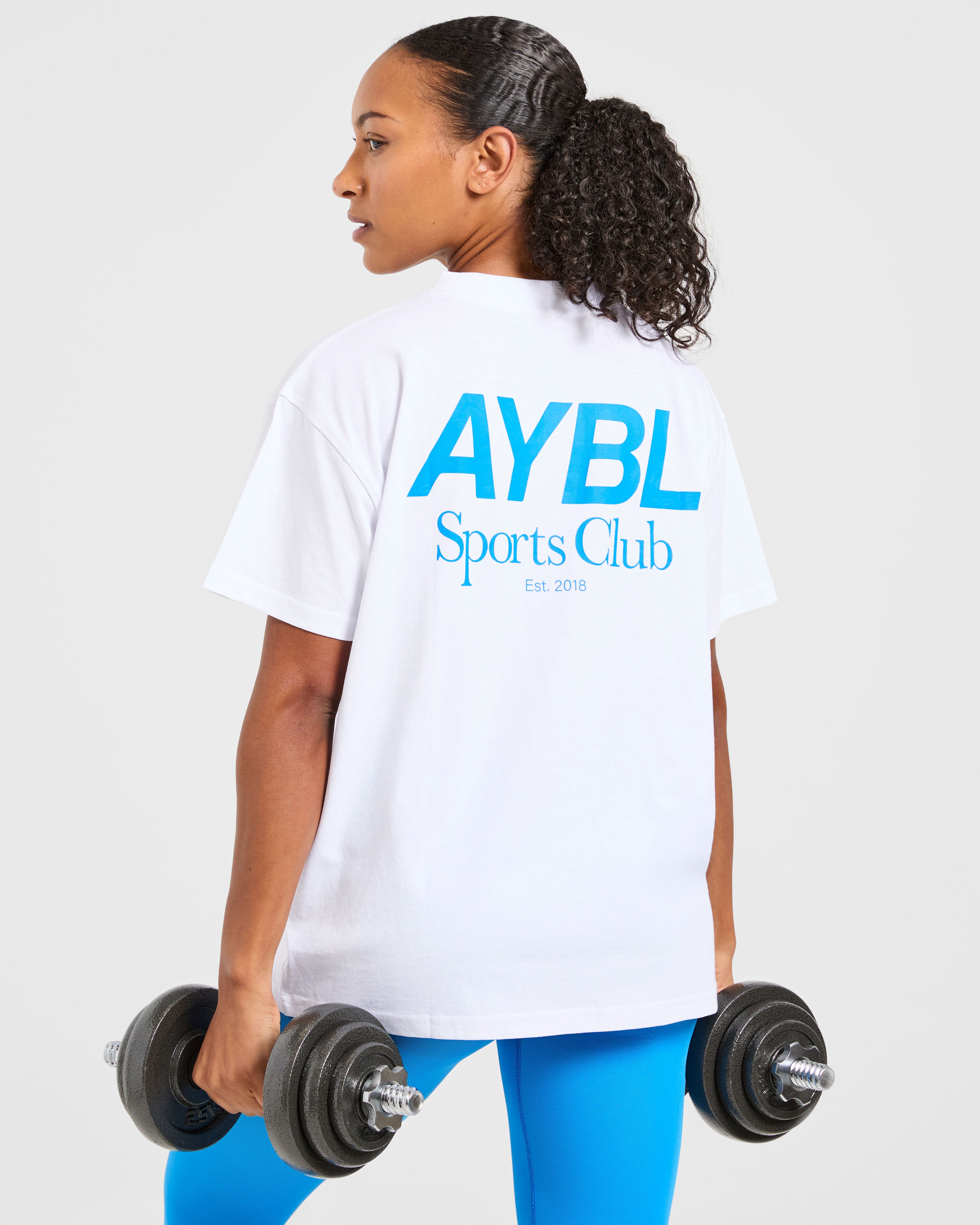 AYBL Sports Club Oversized T Shirt - Blanc/Cobalt