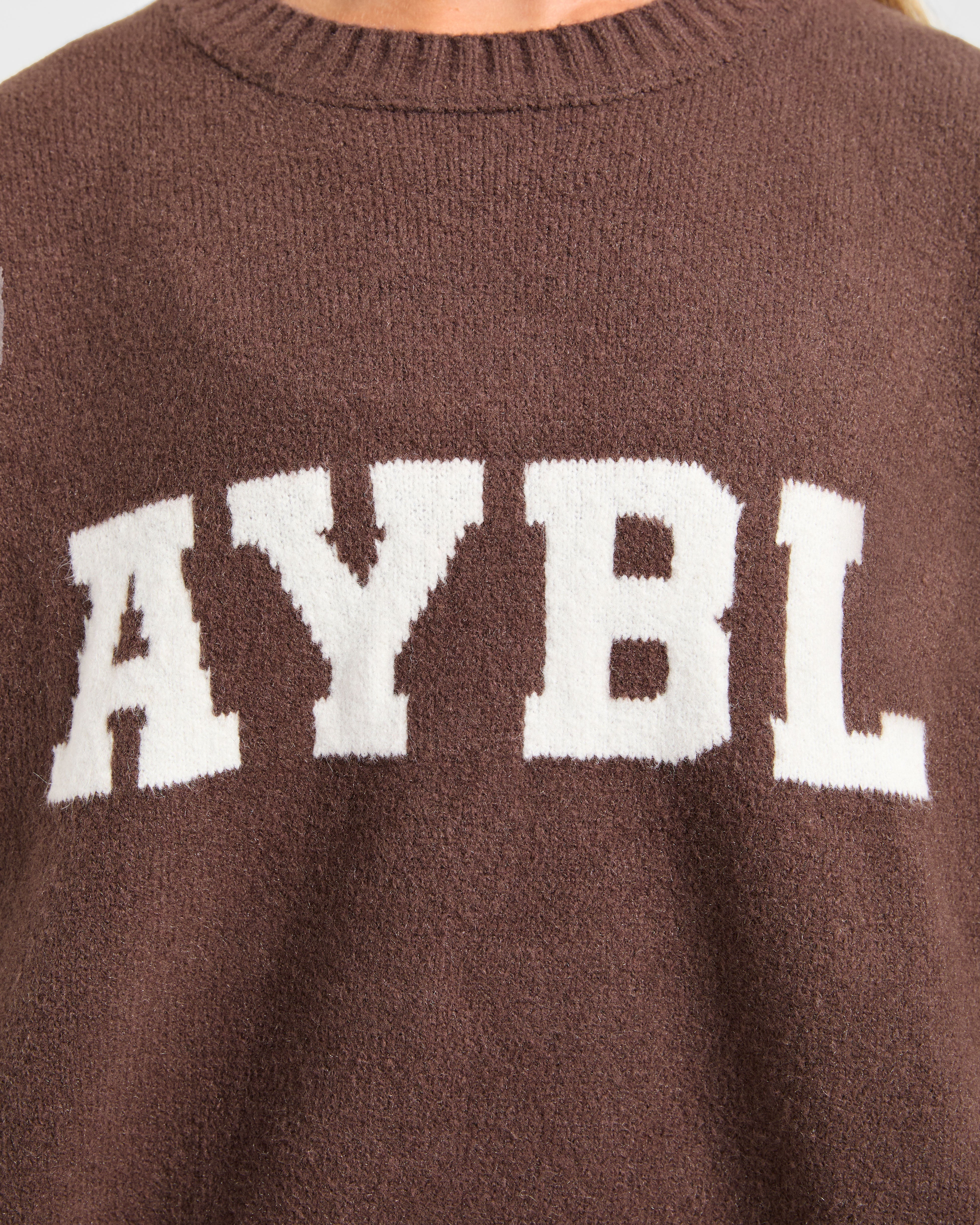 Varsity Oversized Knitted Sweater - Marron