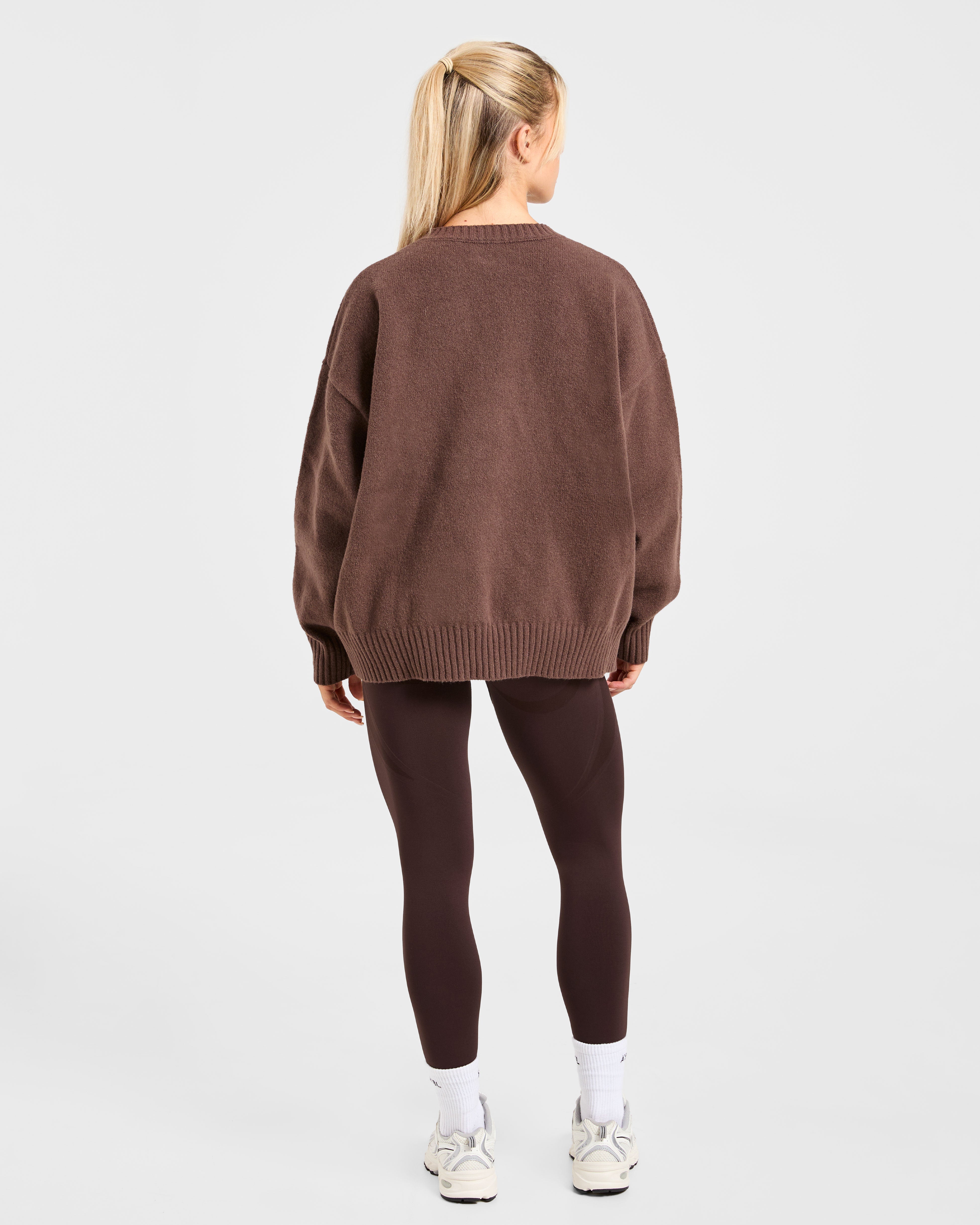 Varsity Oversized Knitted Sweater - Marron