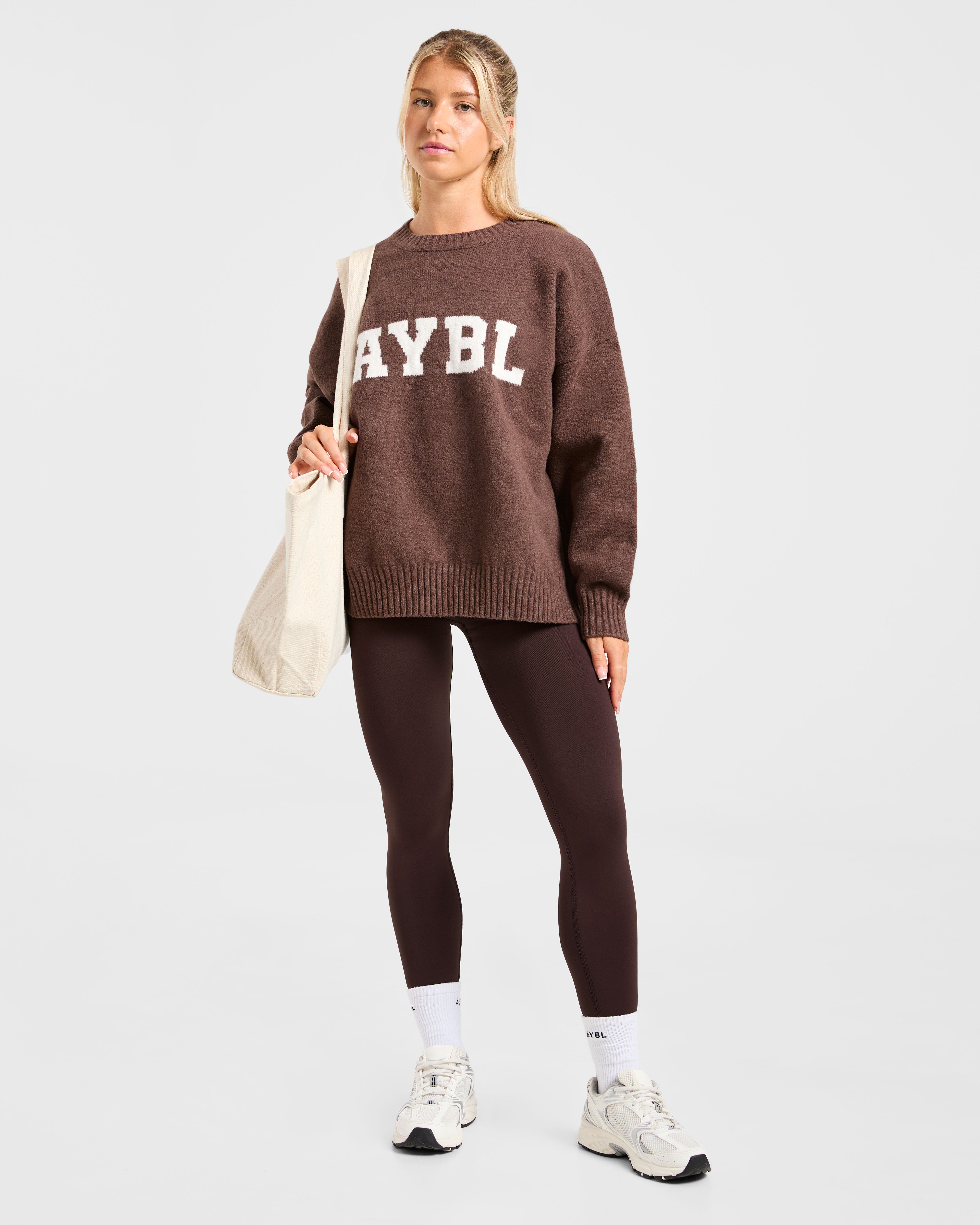 Varsity Oversized Knitted Sweater - Marron