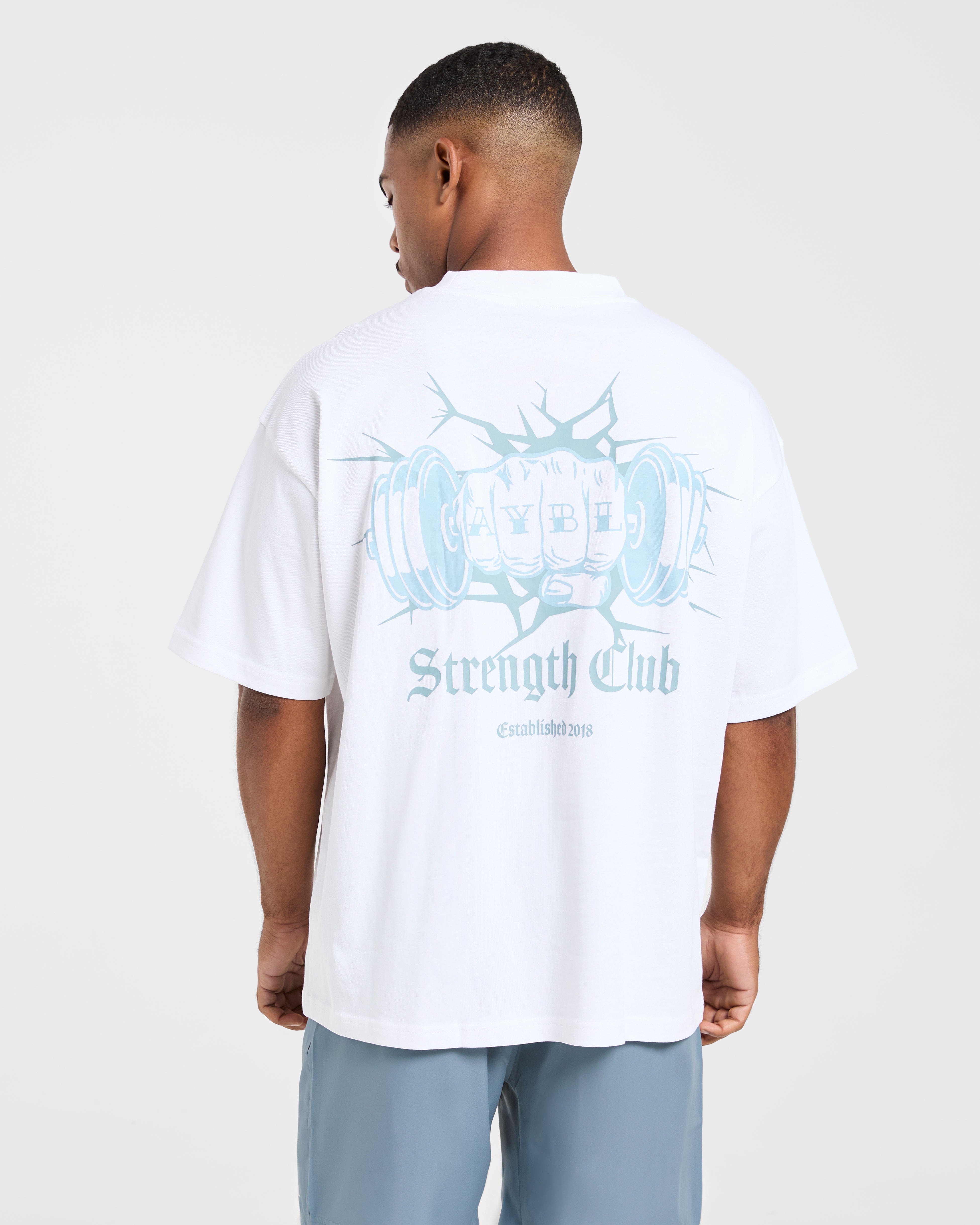 AYBL Strength Club Oversized T Shirt - Blanc/Bleu