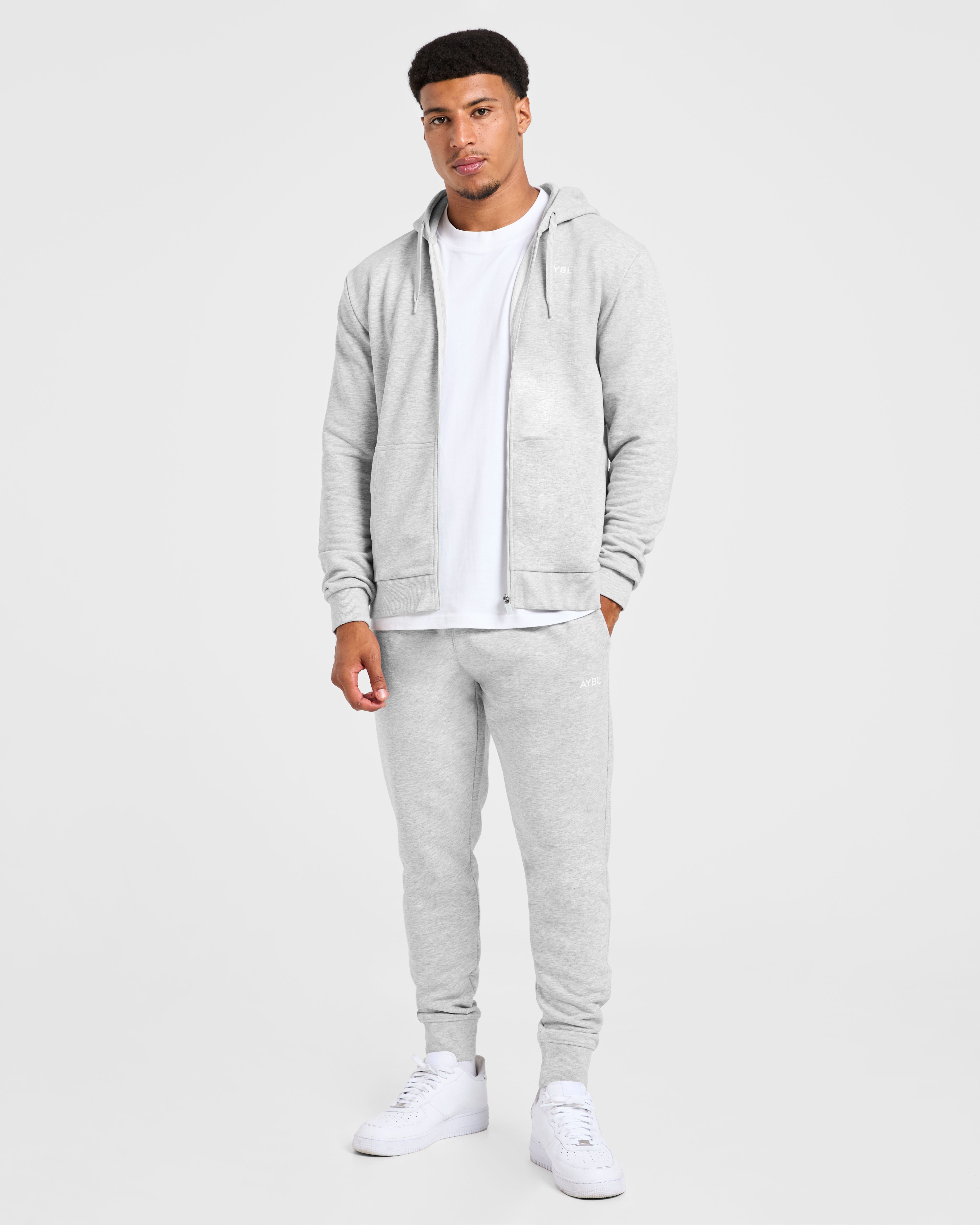 Essential Lightweight Zip Up Hoodie - Gris Marl