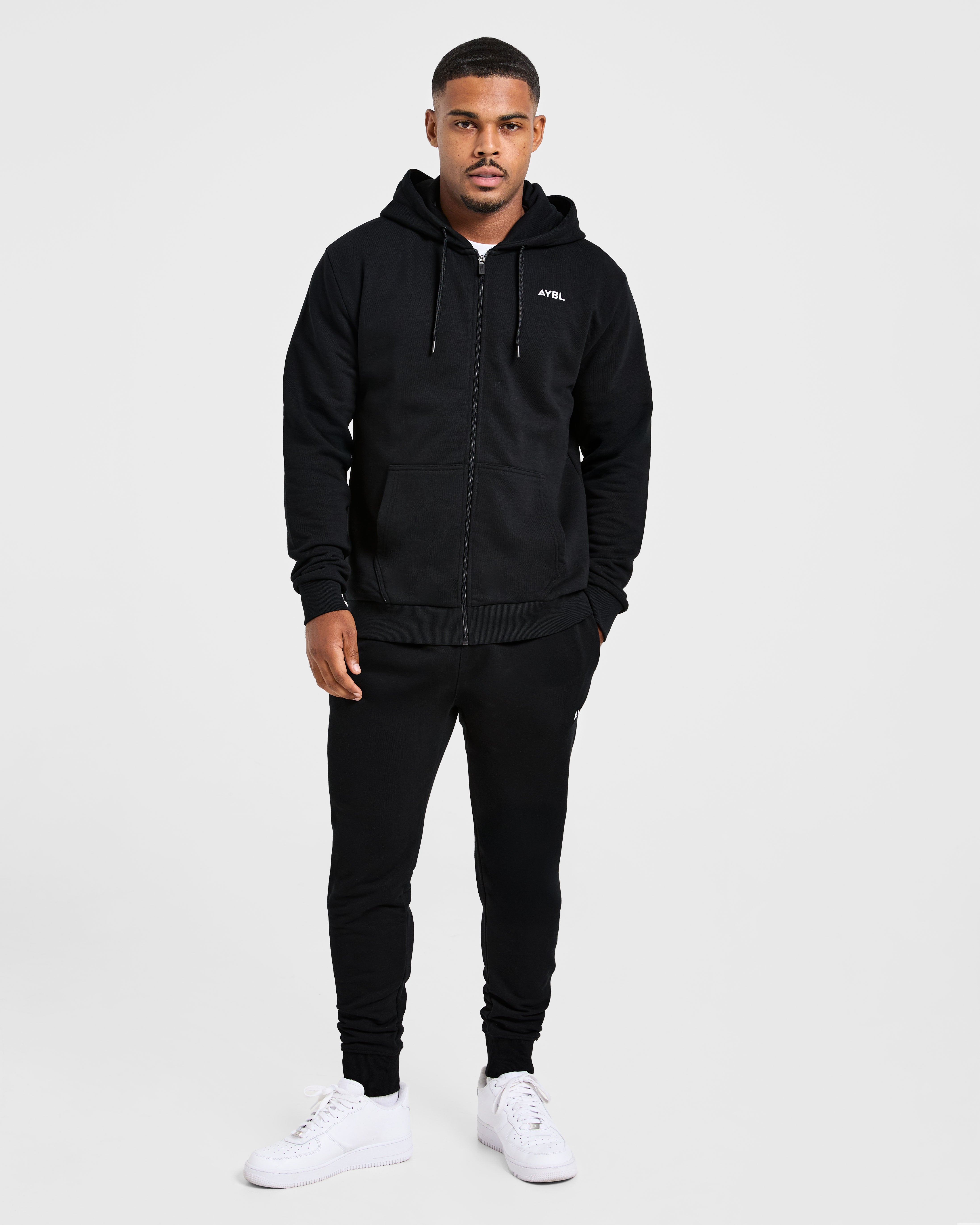 Essential Lightweight Zip Up Hoodie - Noir