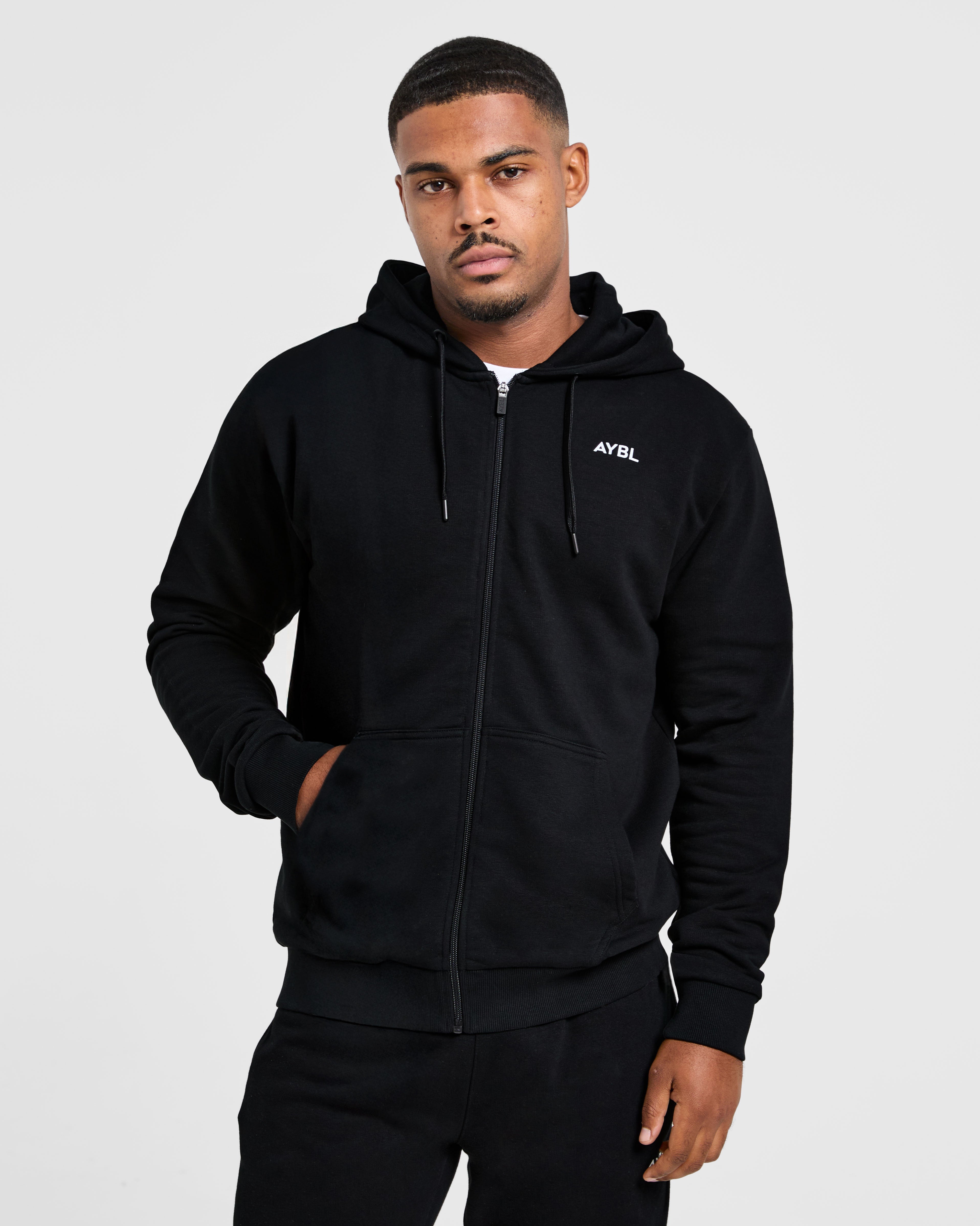 Essential Lightweight Zip Up Hoodie - Noir