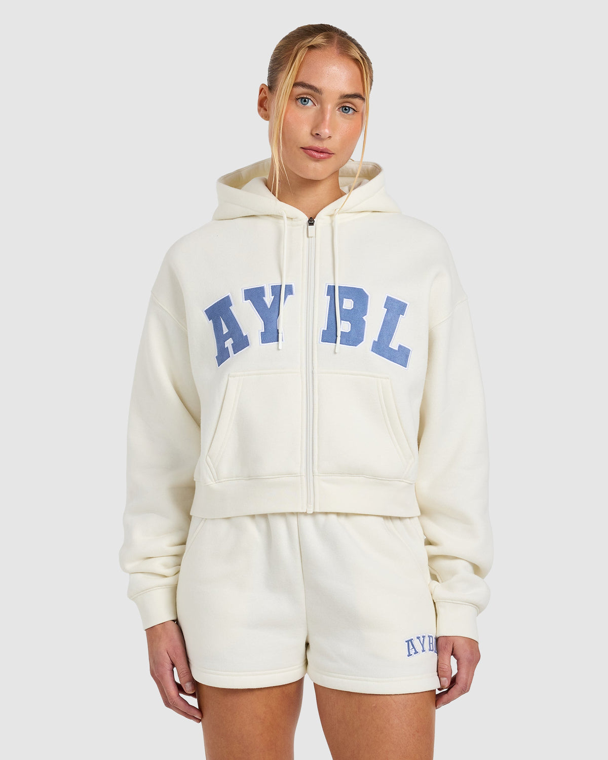 Varsity 2.0 Boxy Zip Up Hoodie - Off Blanc