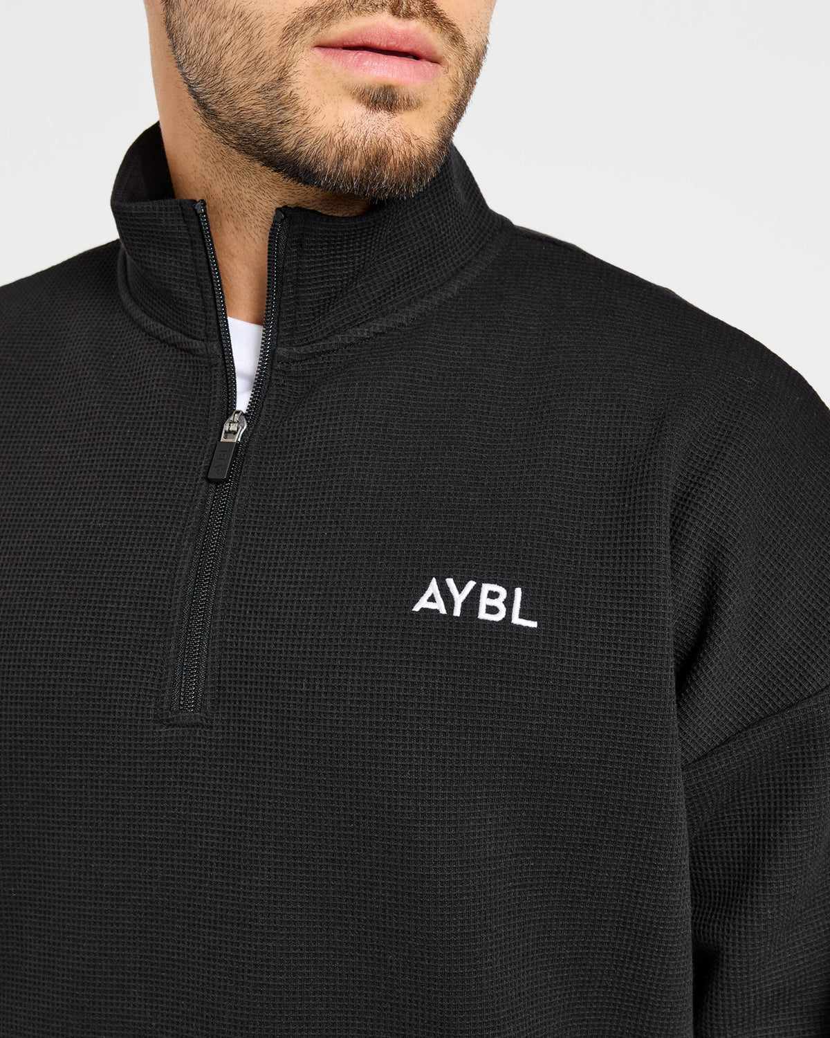Waffle Oversized 1/4 Zip Pullover - Noir