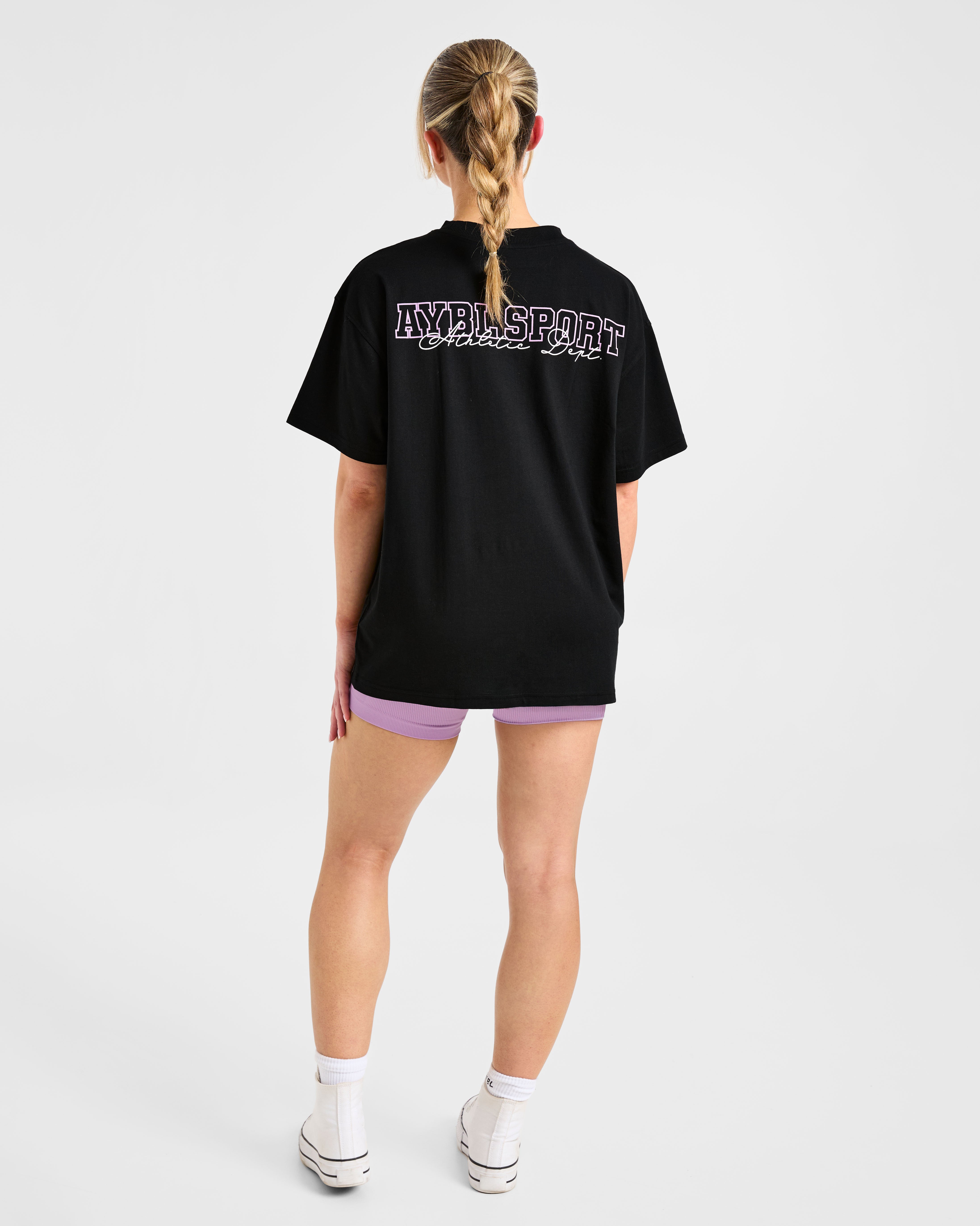 Varsity Dept Oversized T Shirt - Noir/Lilac