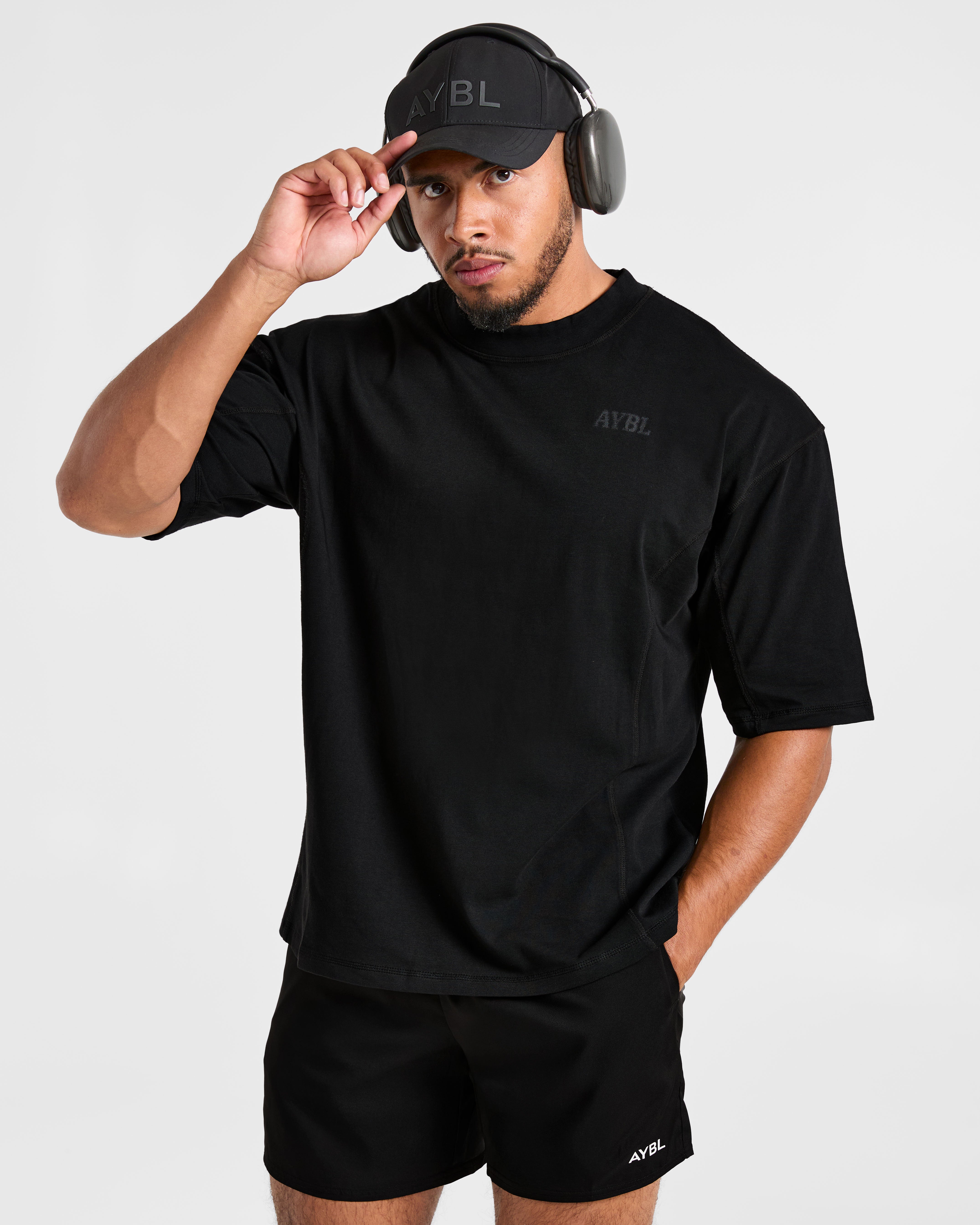 Lift Club Distressed Oversized T Shirt - Noir/Charcoal
