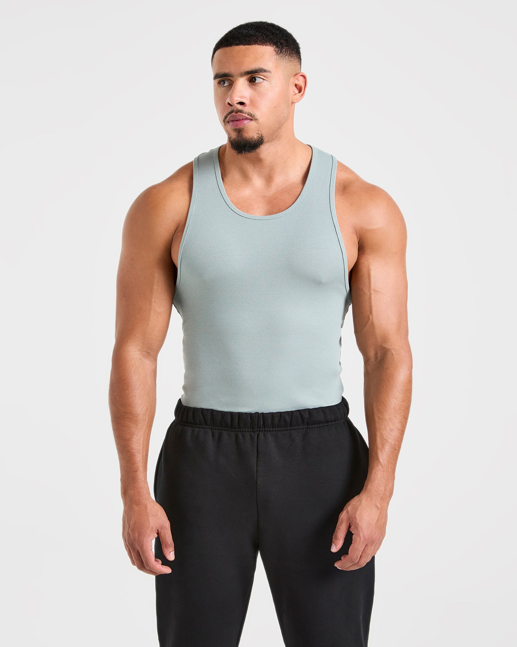 Muscle Ribbed Tank - Stone Bleu