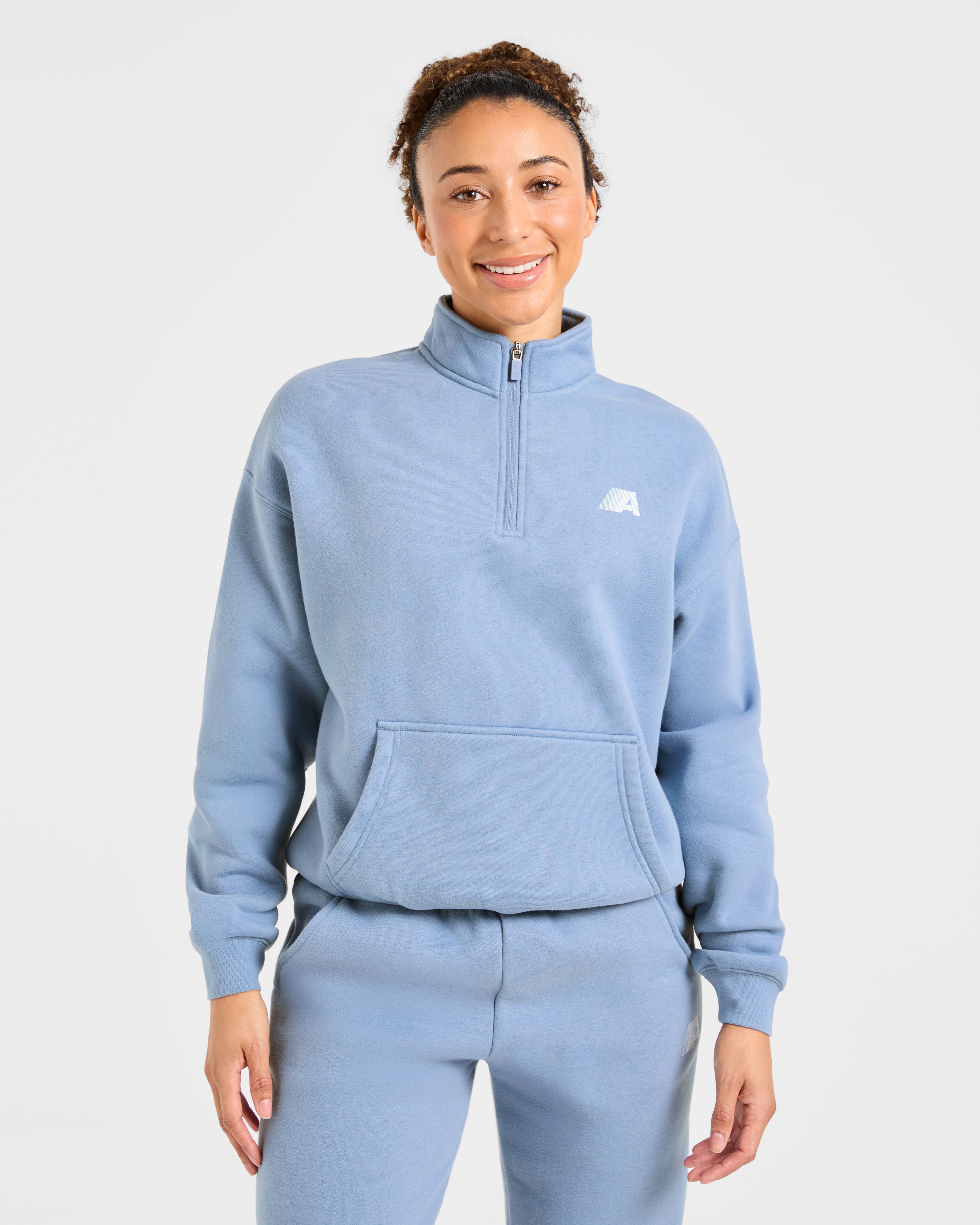 Retro Athletics Oversized 1/4 Zip Pullover - Vintage Bleu