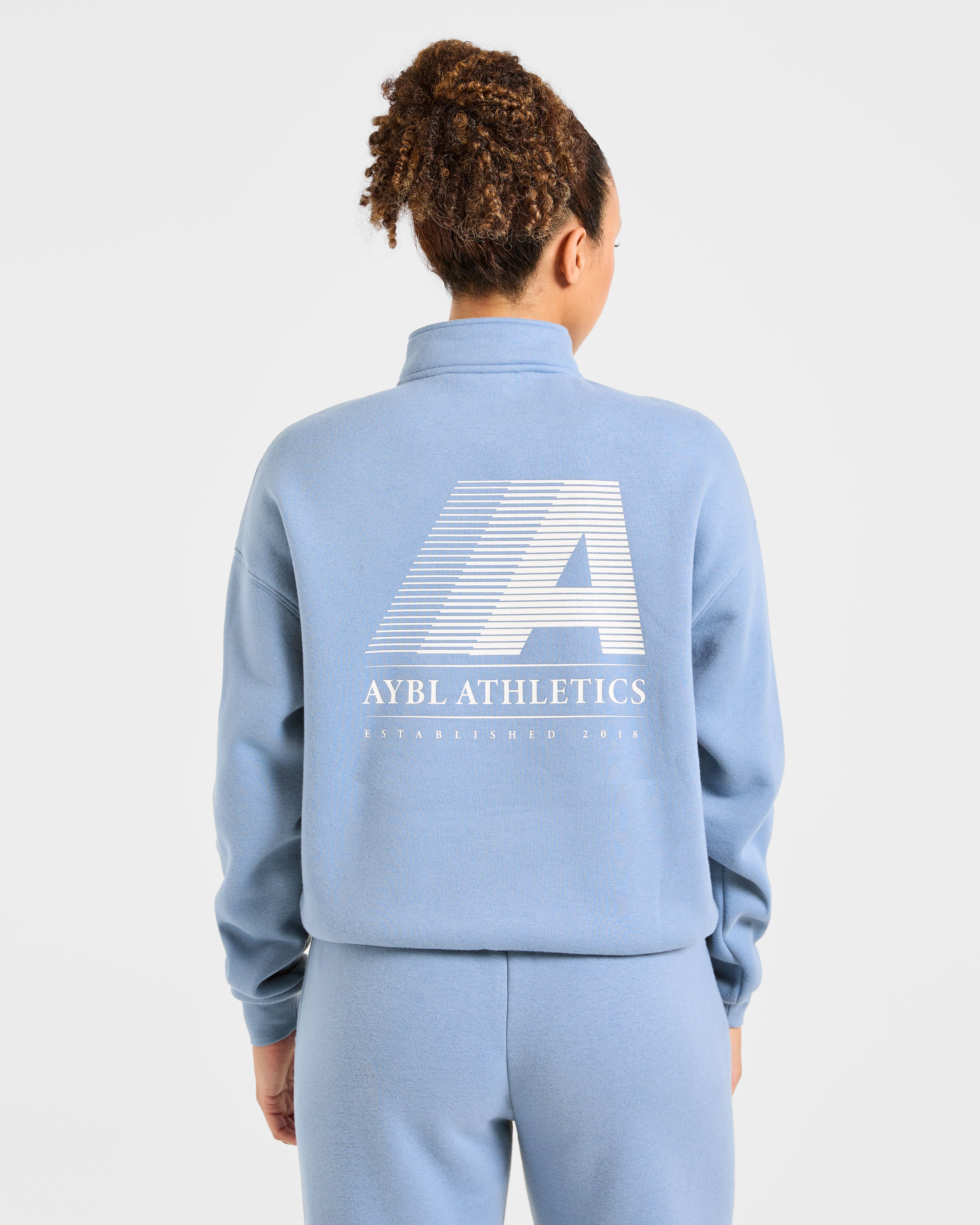 Retro Athletics Oversized 1/4 Zip Pullover - Vintage Bleu