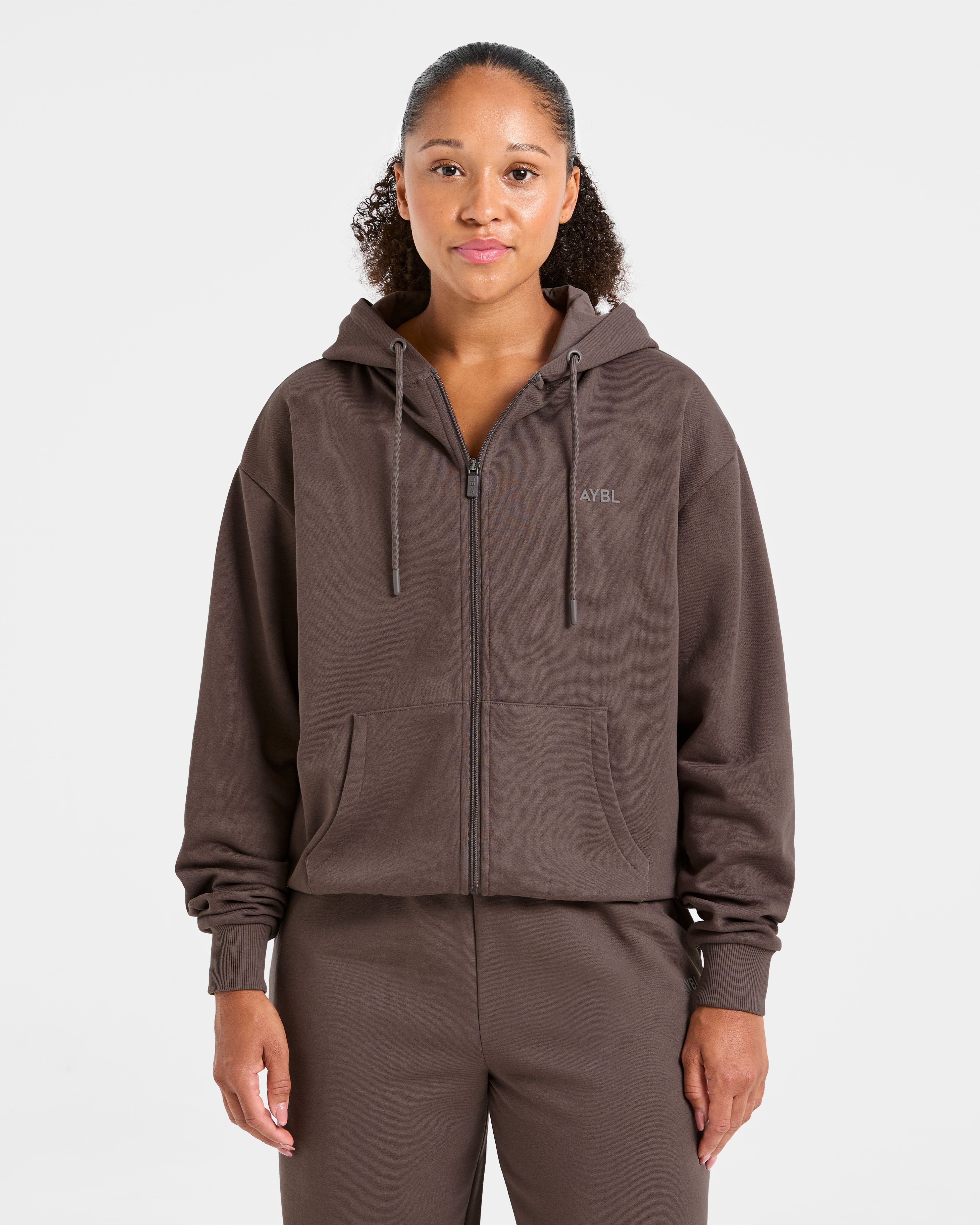 Lifestyle Oversized Zip Up Hoodie - Umber Marron