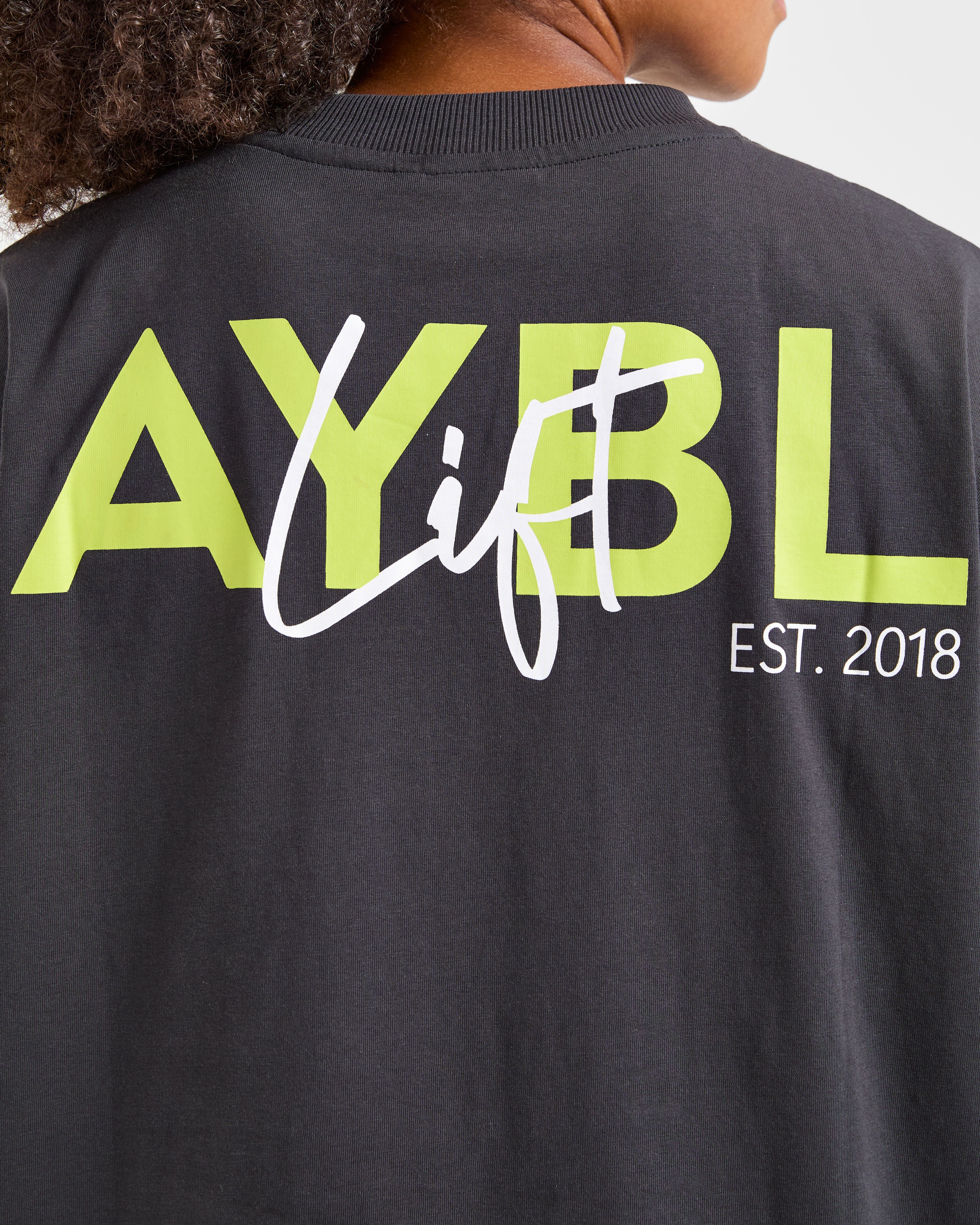 Lift Graphic Oversized T Shirt - Charcoal/Lime