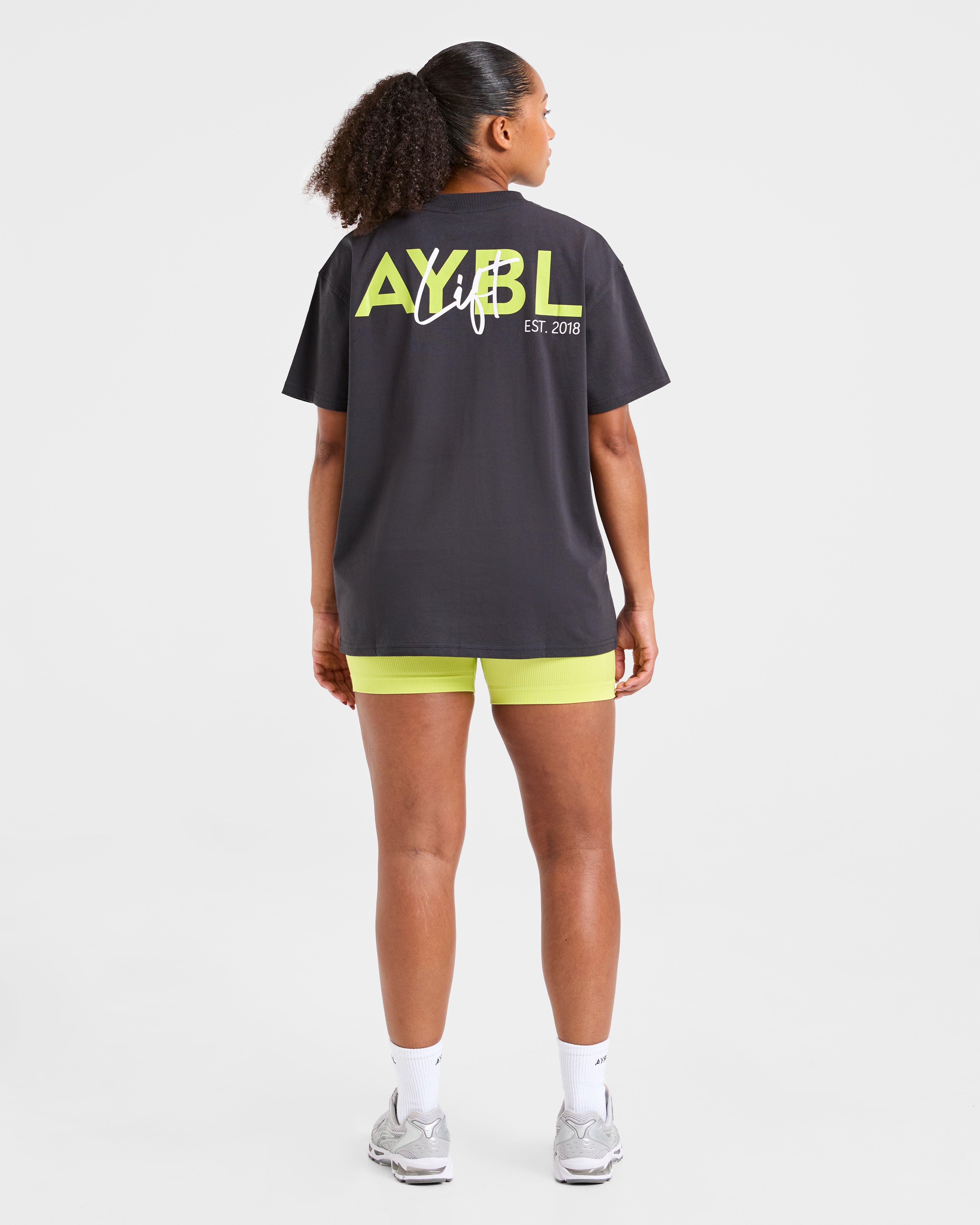 Lift Graphic Oversized T Shirt - Charcoal/Lime