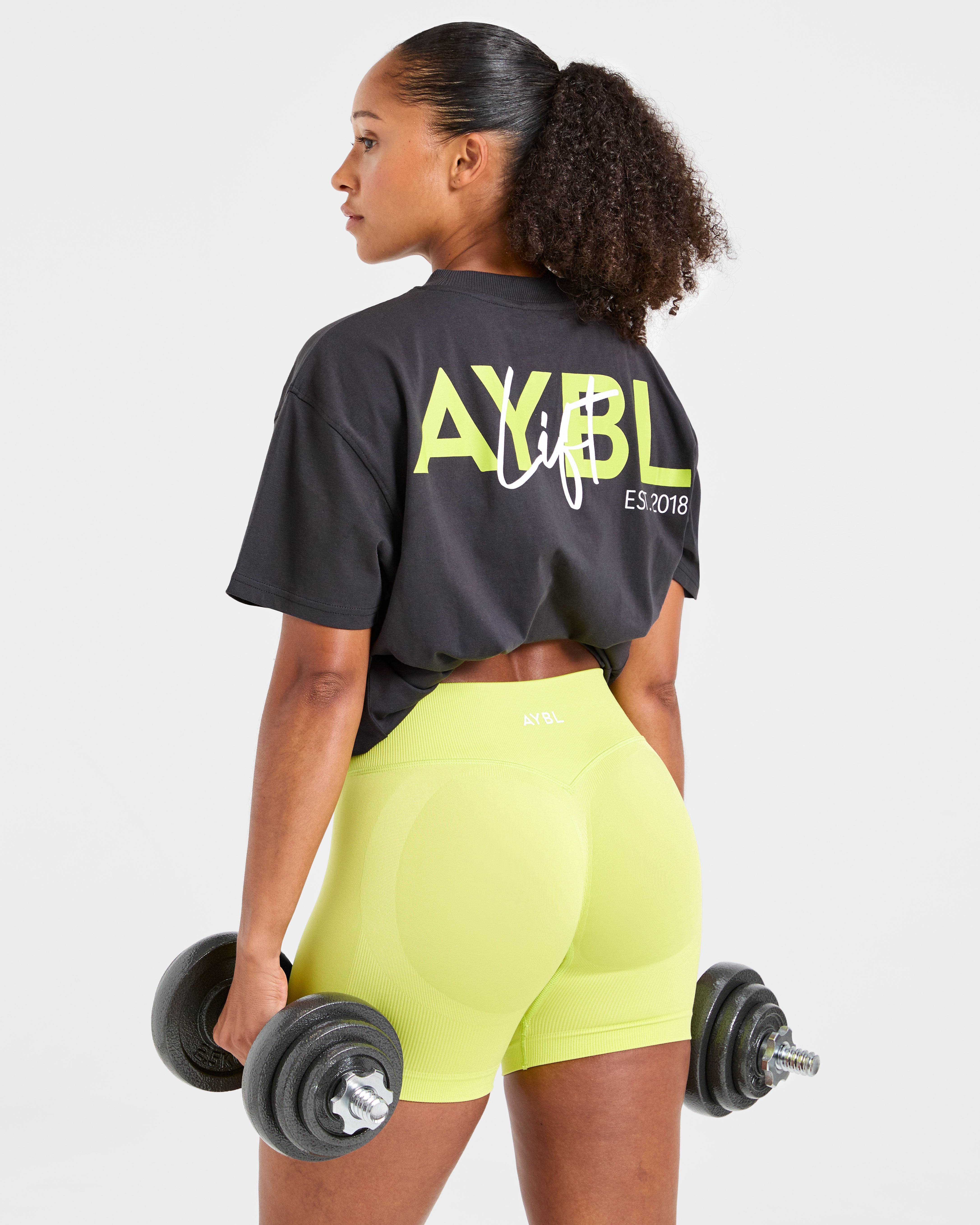 Lift Graphic Oversized T Shirt - Charcoal/Lime