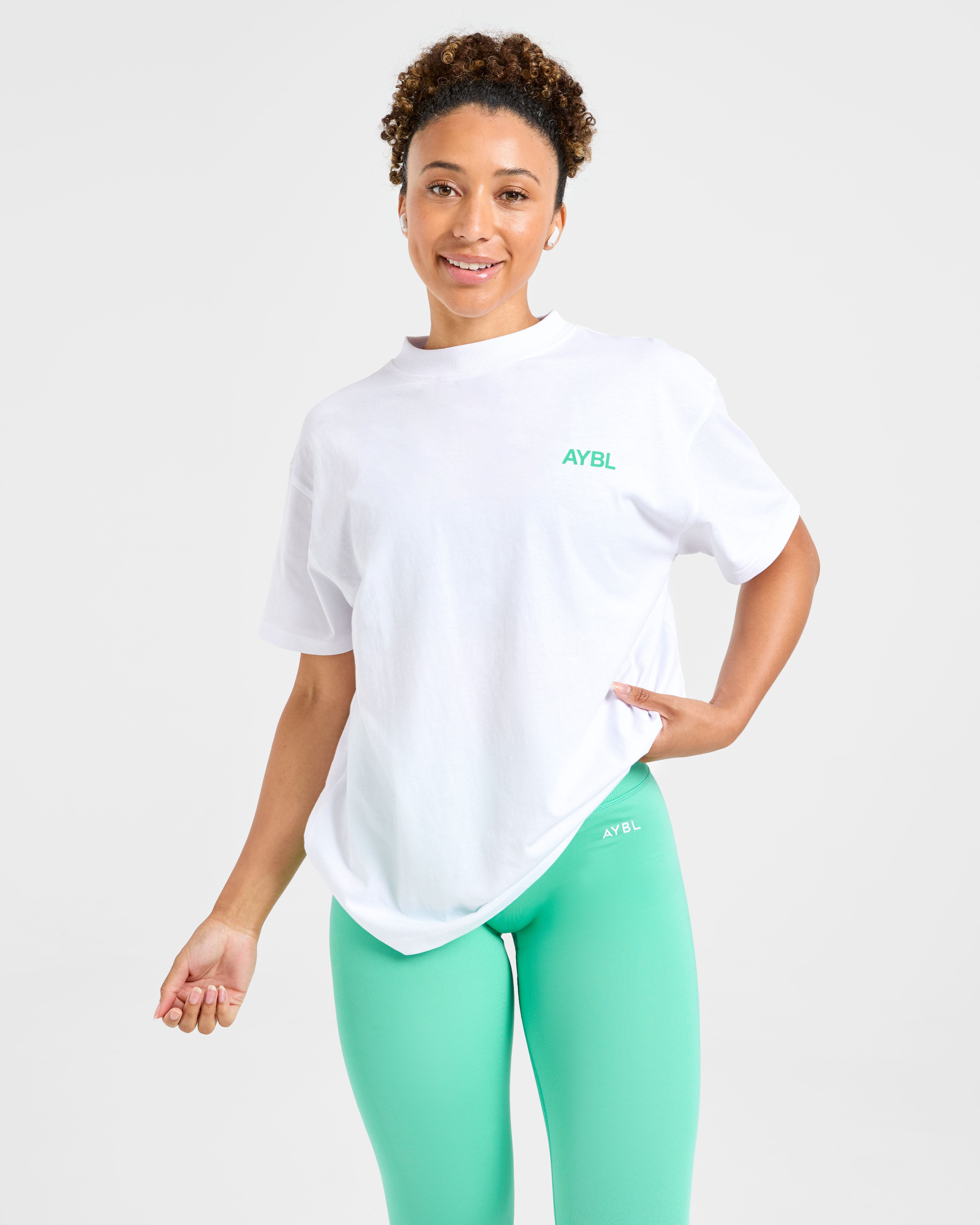 AYBL Sports Club Oversized T Shirt - Blanc/Racing Vert