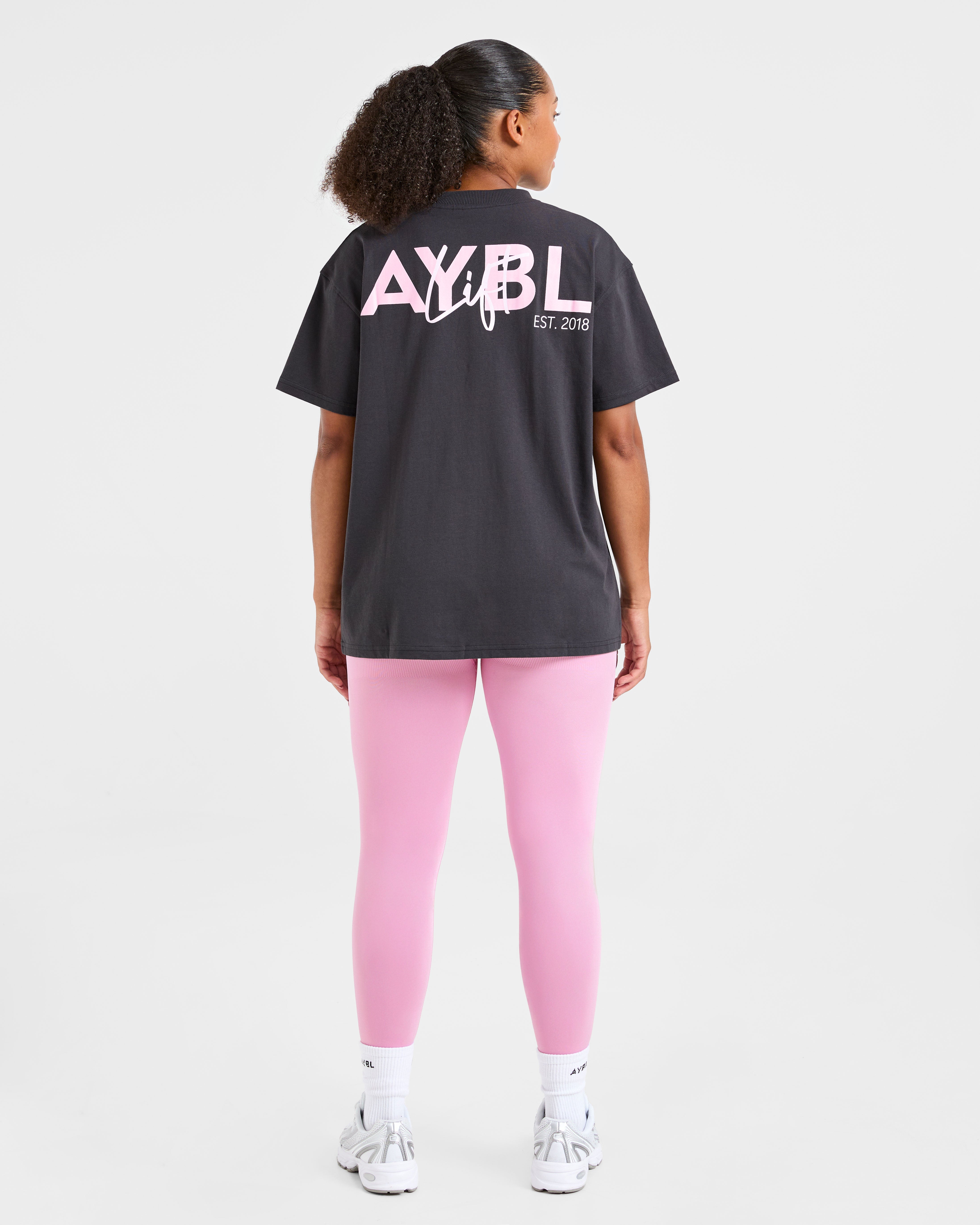 Lift Graphic Oversized T Shirt - Charcoal/Rose