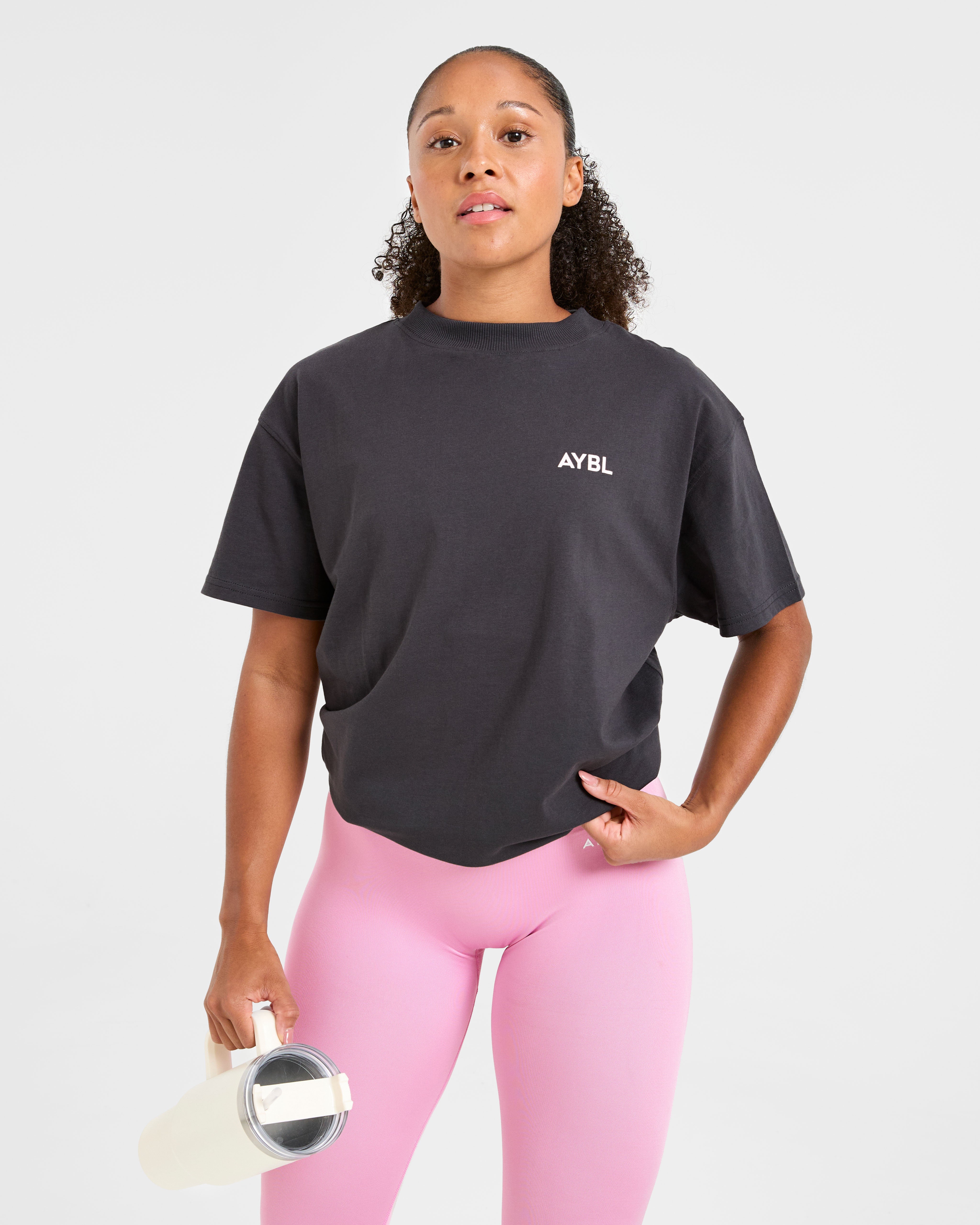Lift Graphic Oversized T Shirt - Charcoal/Rose
