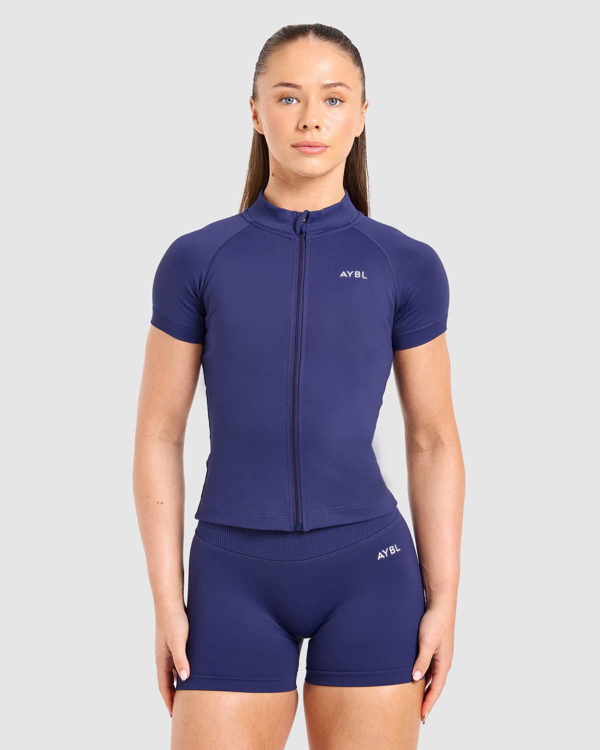 Enhance Seamless Short Sleeve Zip Up Jacket - Storm Bleu
