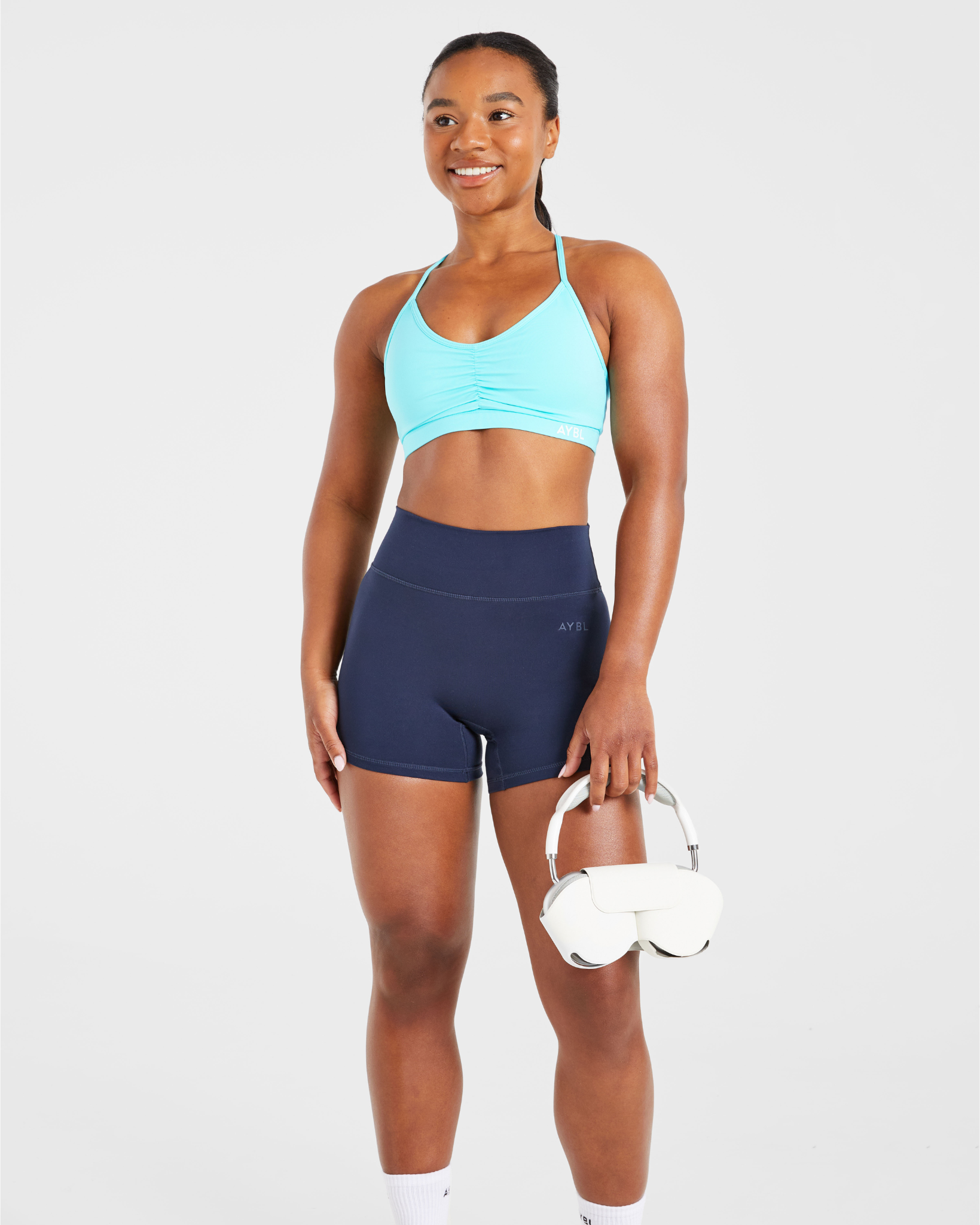Essential Ruched Sports Bra - Aqua Bleu