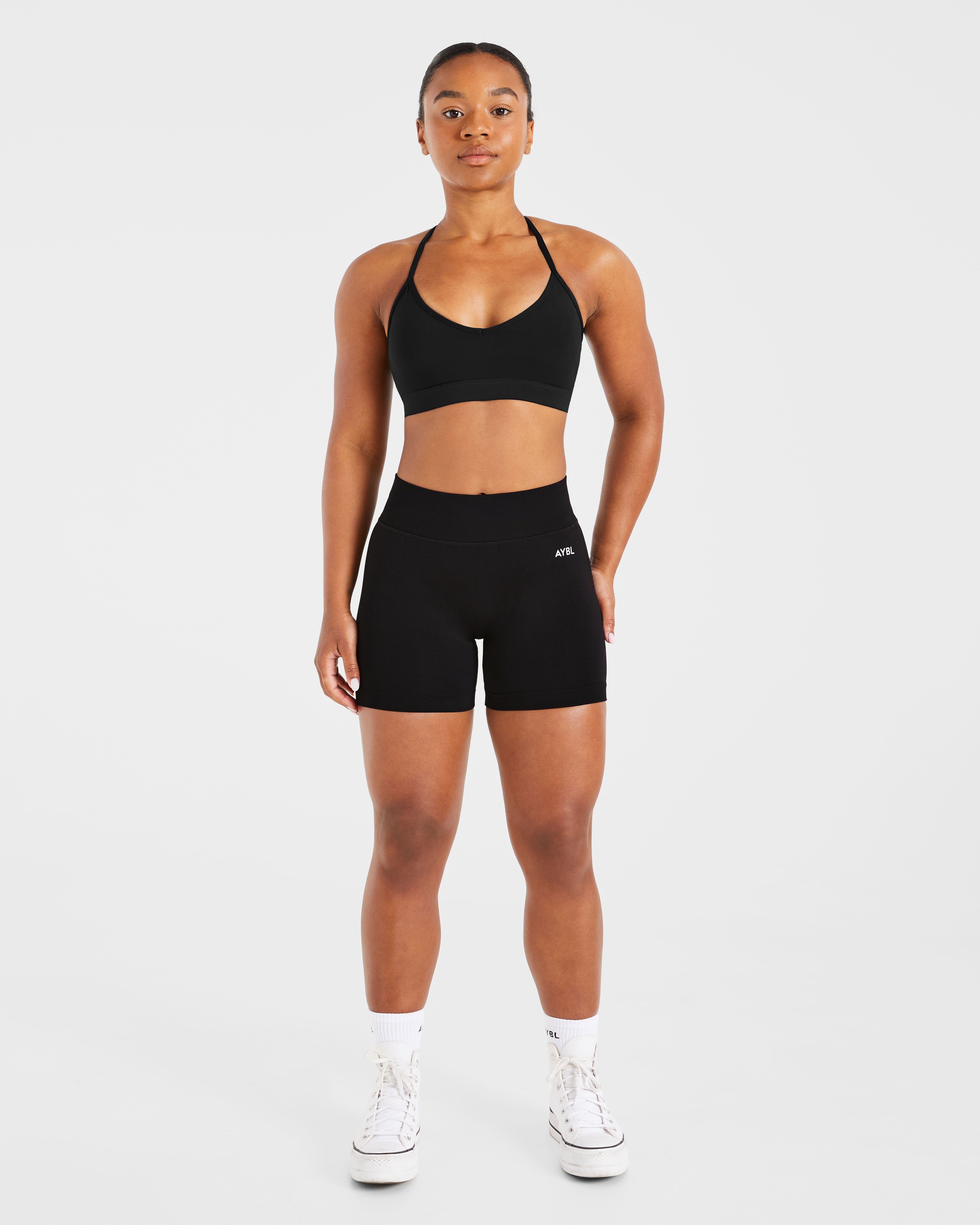 Essential V Neck Strappy Sports Bra - Noir