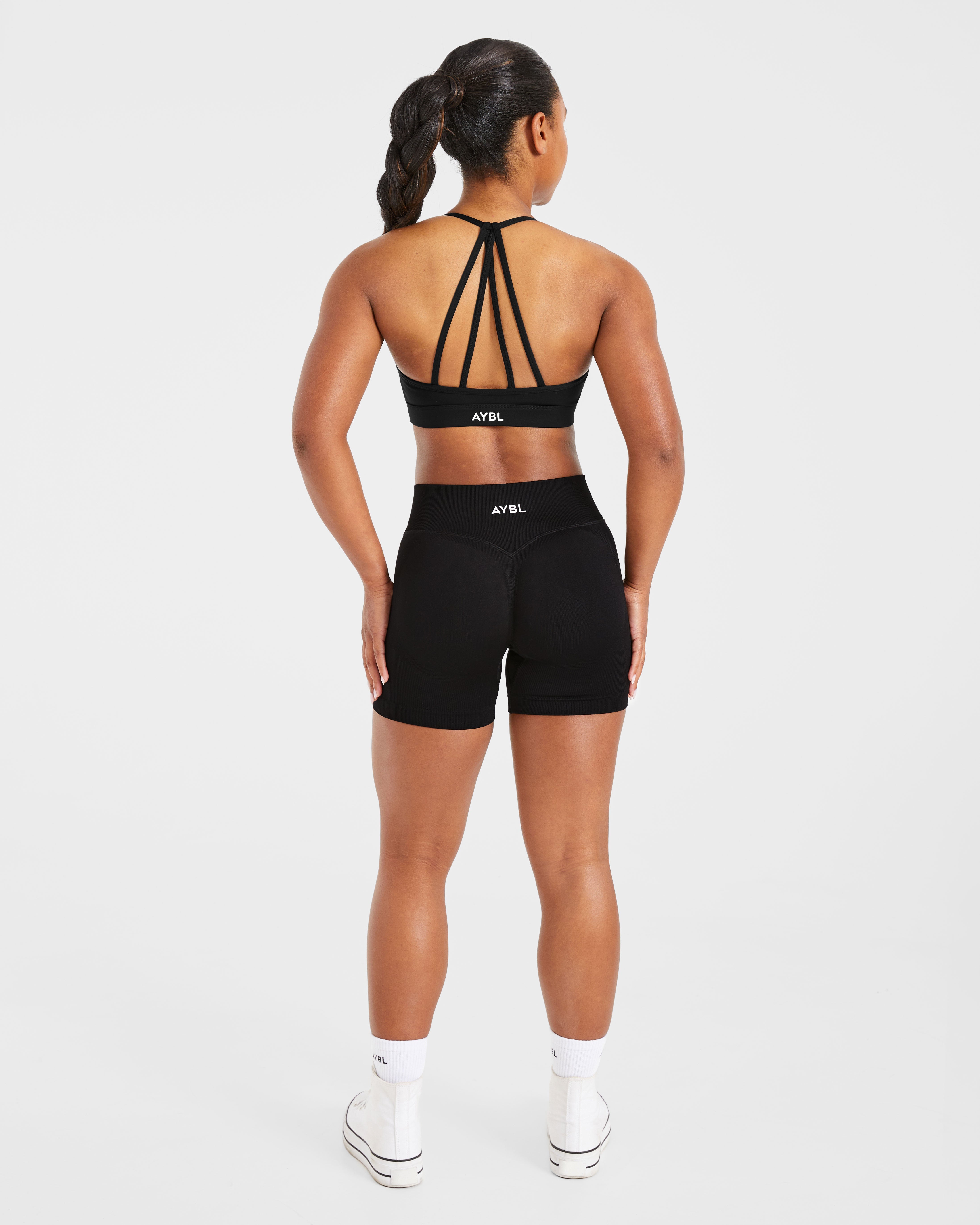 Essential V Neck Strappy Sports Bra - Noir
