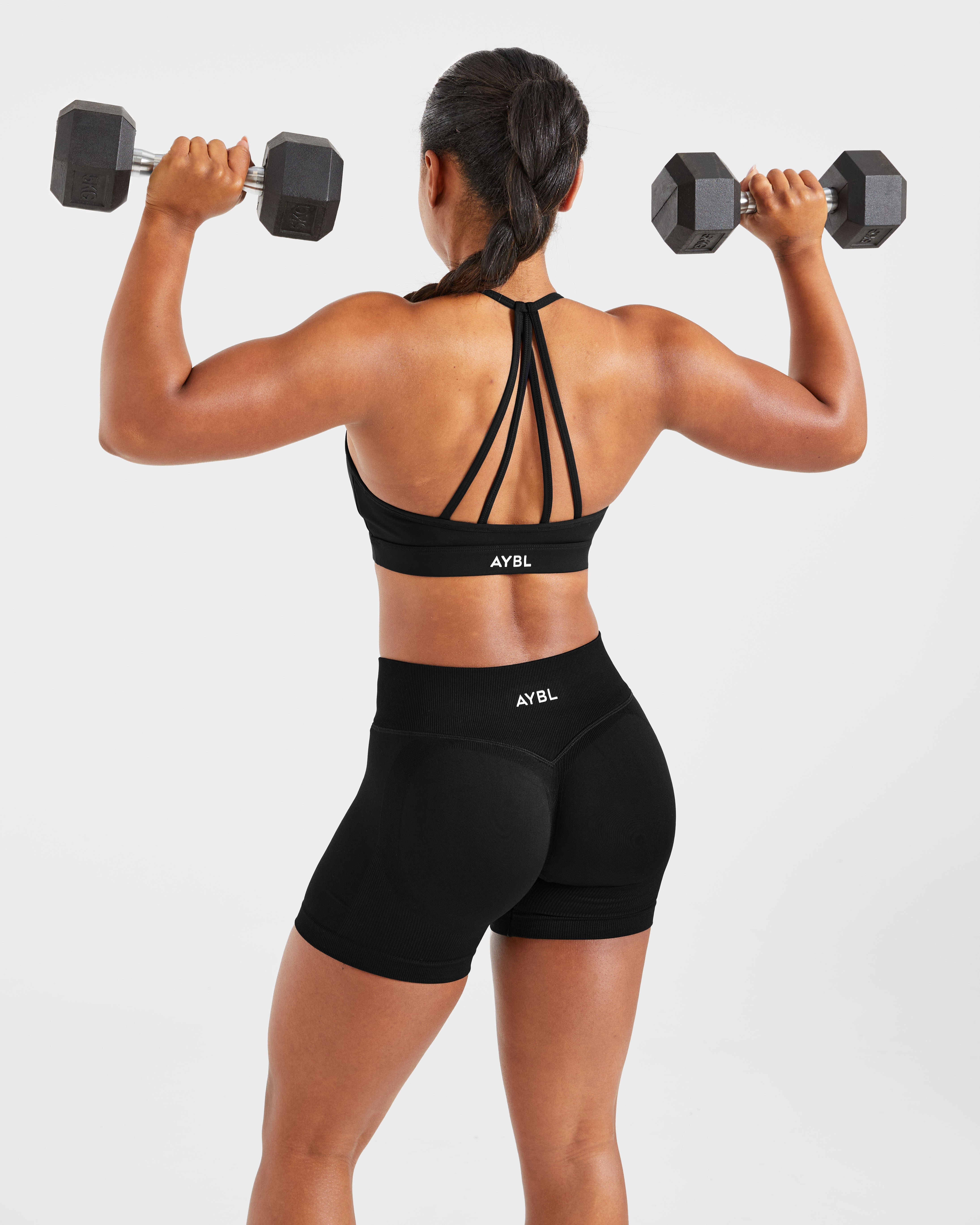 Essential V Neck Strappy Sports Bra - Noir
