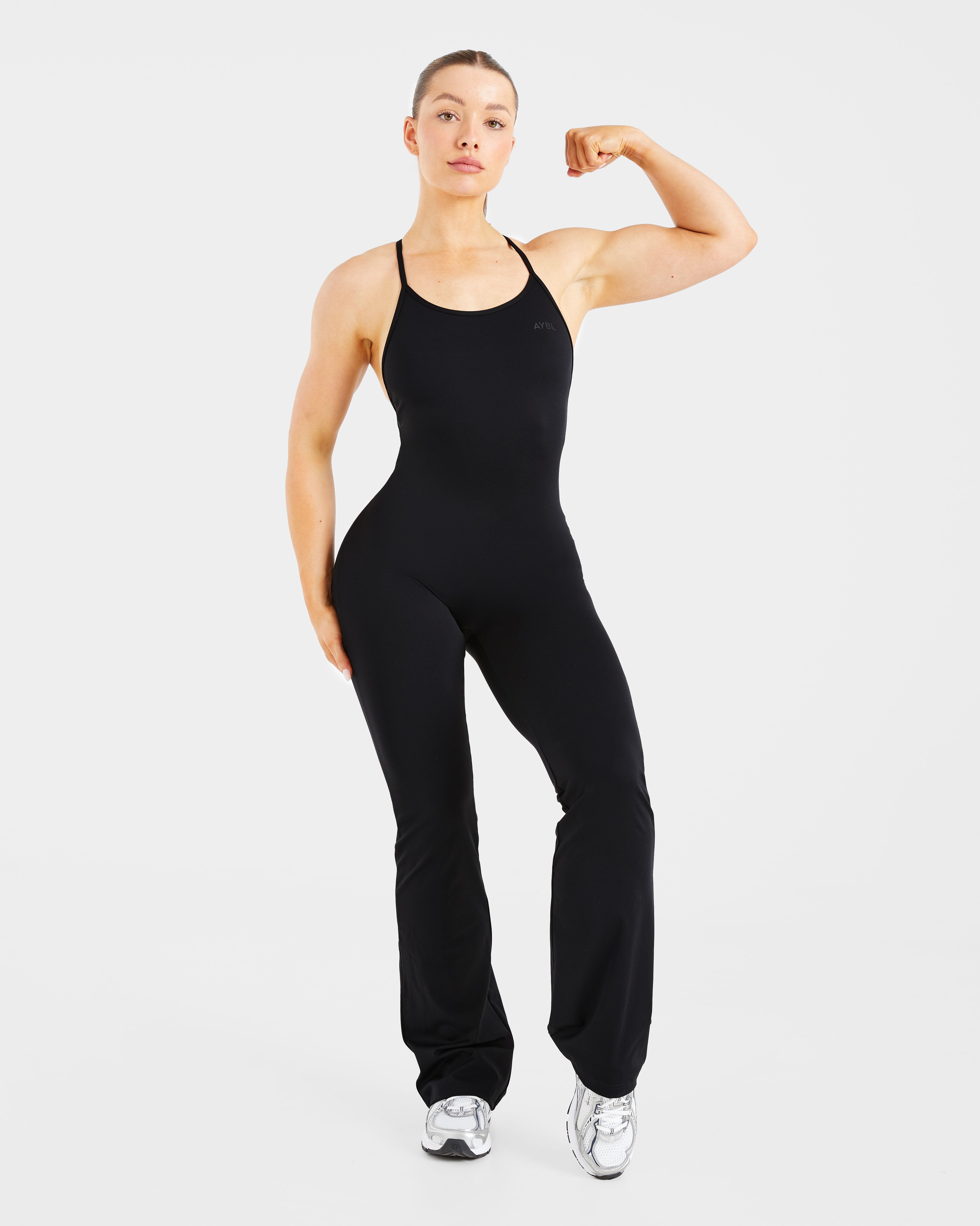Sculpt Backless Flared All In One - Noir