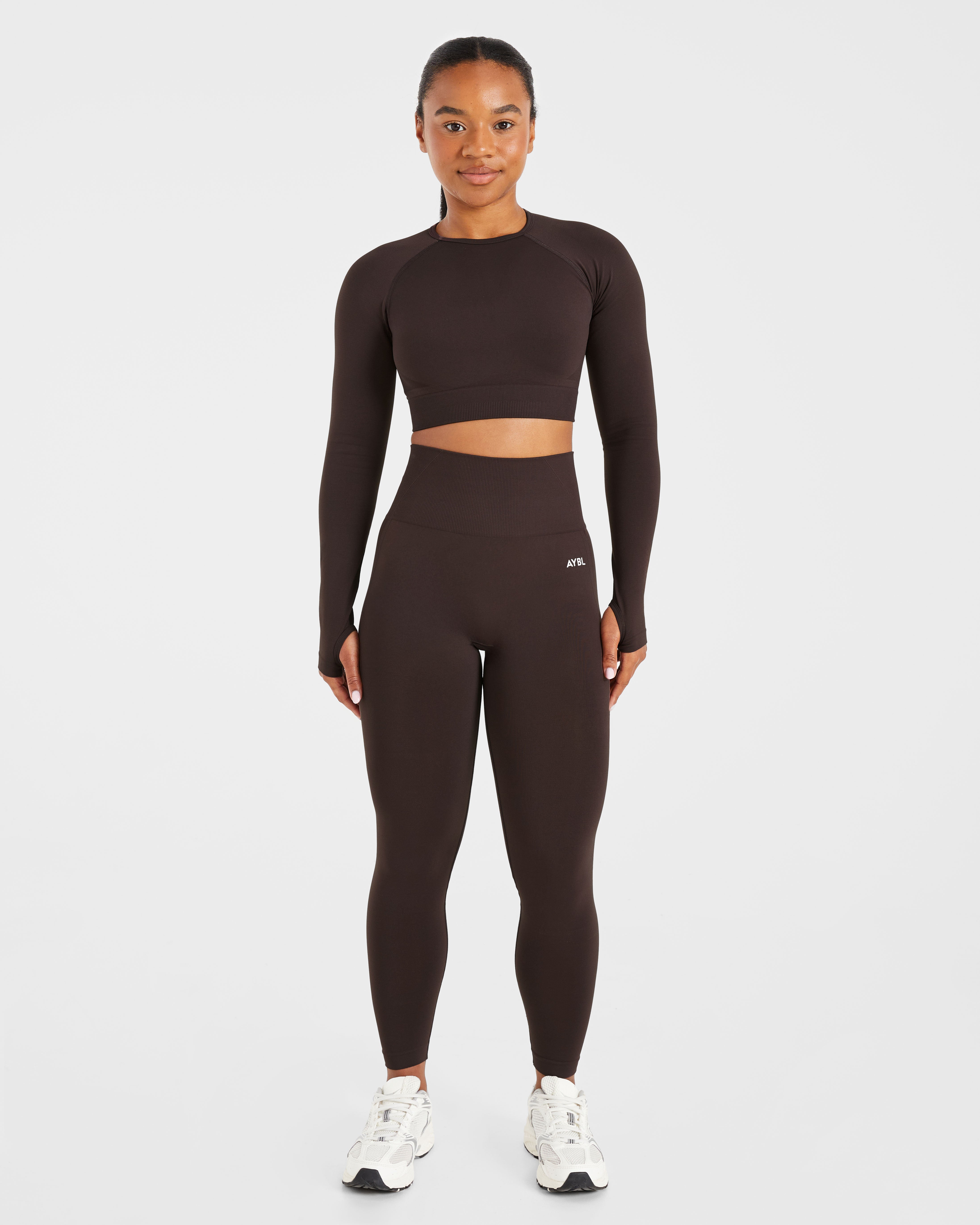 Empower Seamless Long Sleeve Crop Top - Cocoa Marron
