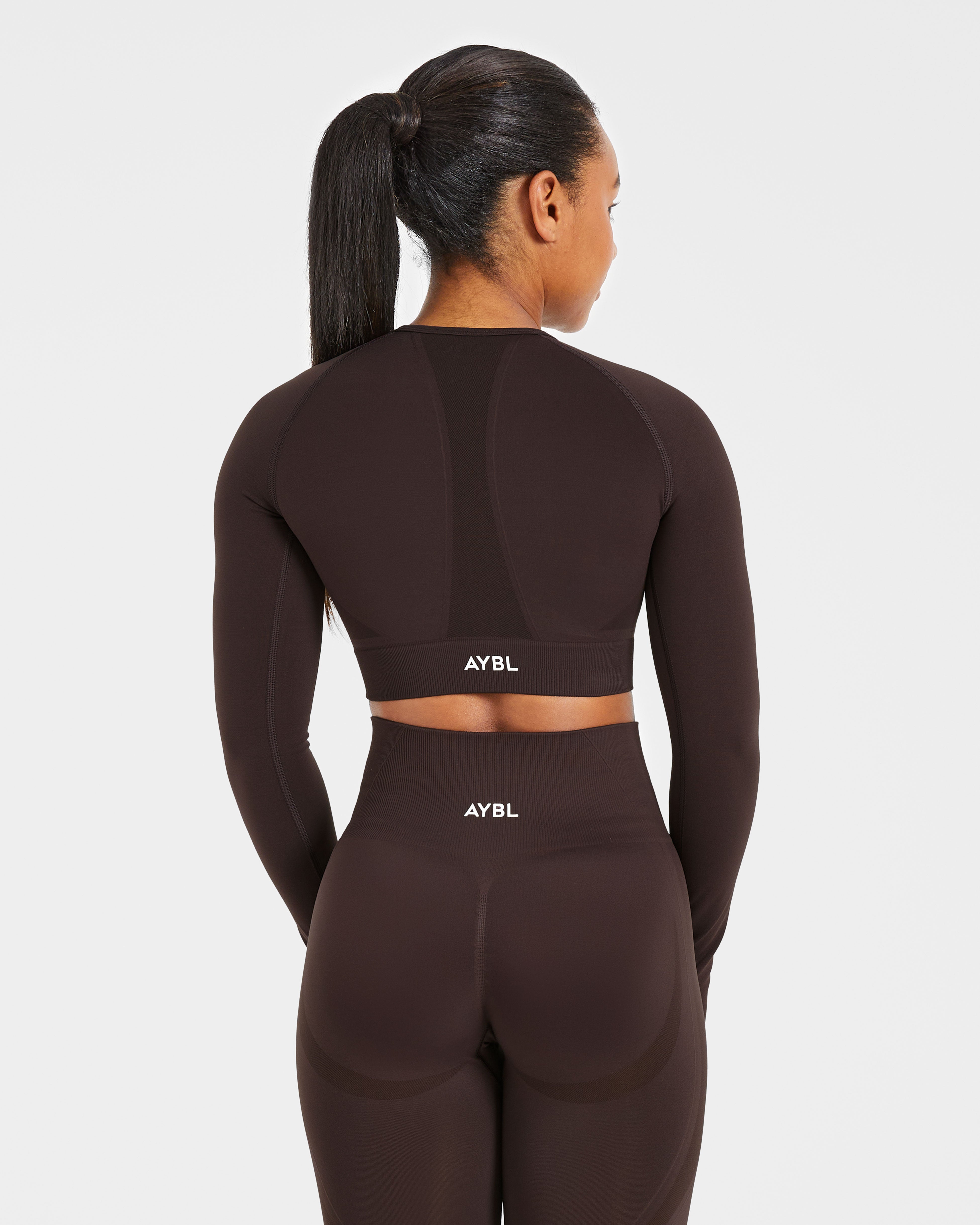 Empower Seamless Long Sleeve Crop Top - Cocoa Marron