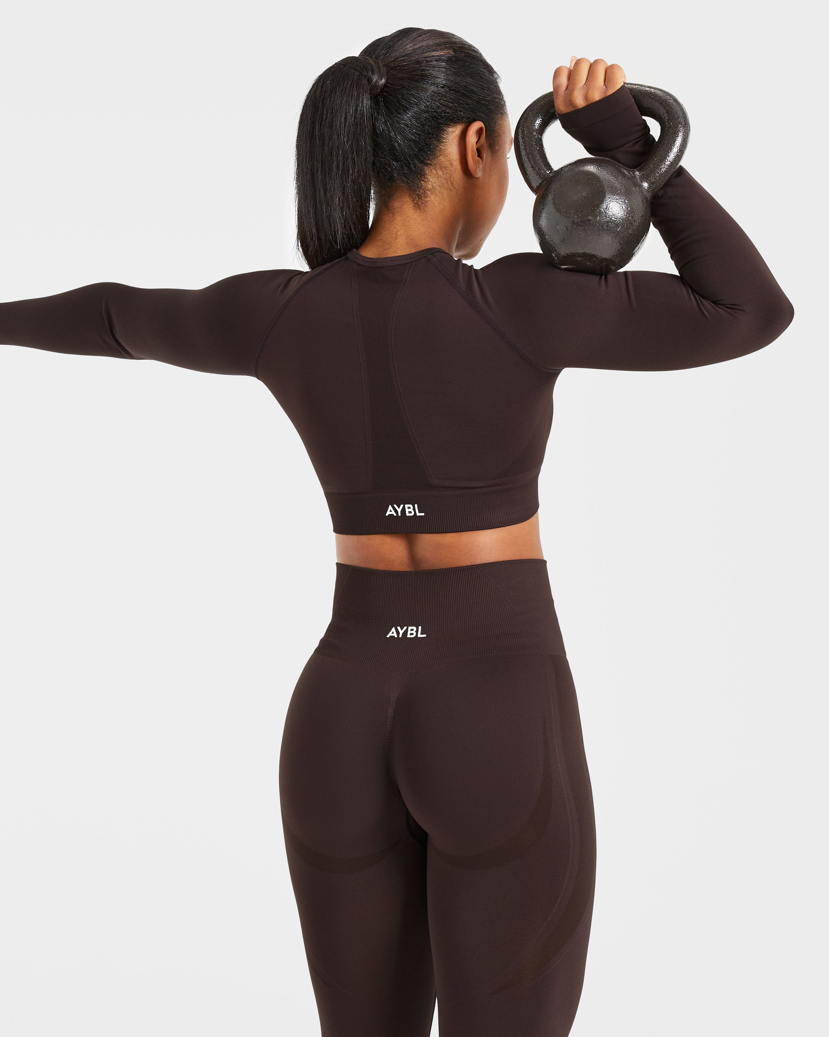 Empower Seamless Long Sleeve Crop Top - Cocoa Marron
