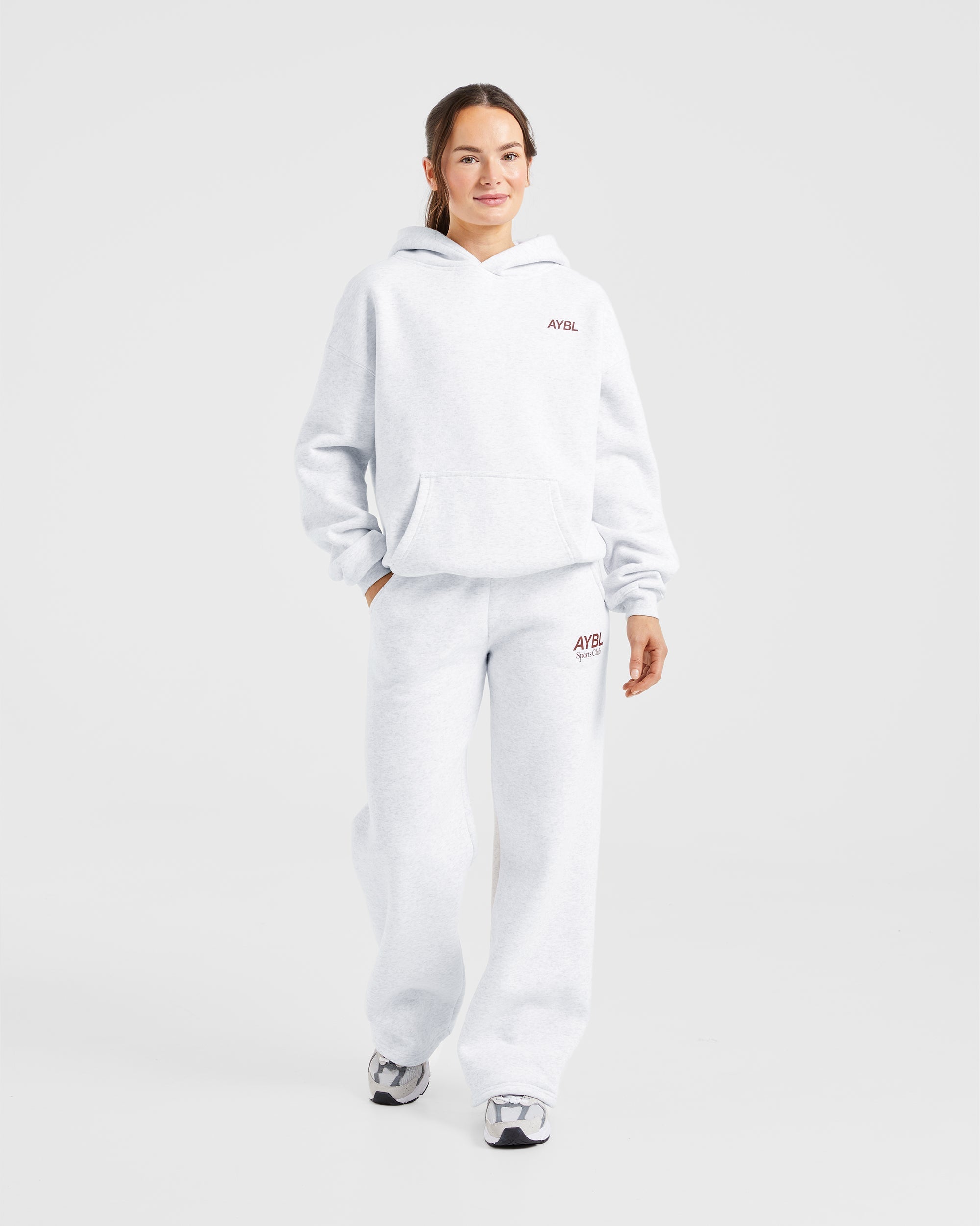 AYBL Sports Club Oversized Straight Leg Joggers - Gris Marl/Burgundy