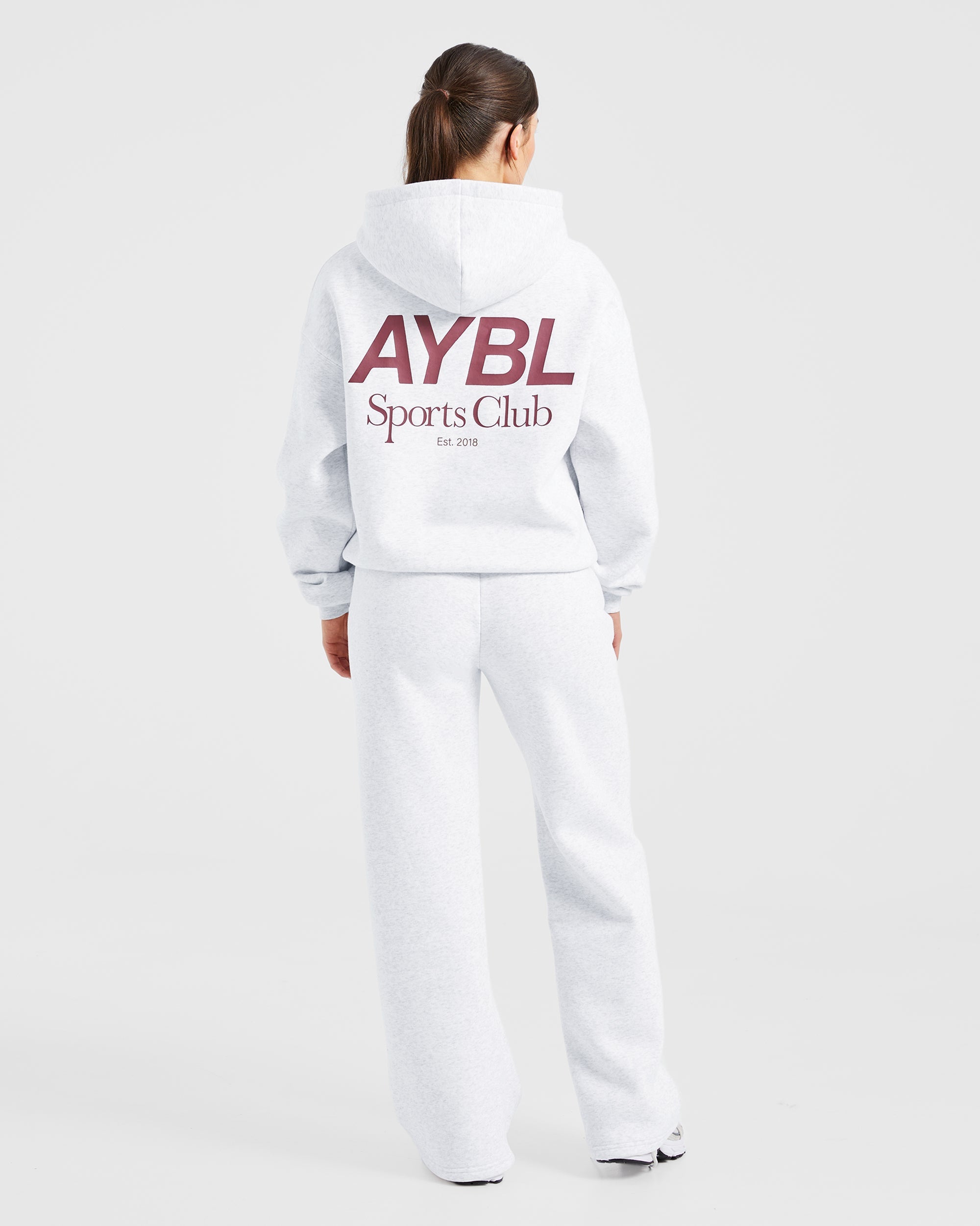 AYBL Sports Club Oversized Straight Leg Joggers - Gris Marl/Burgundy