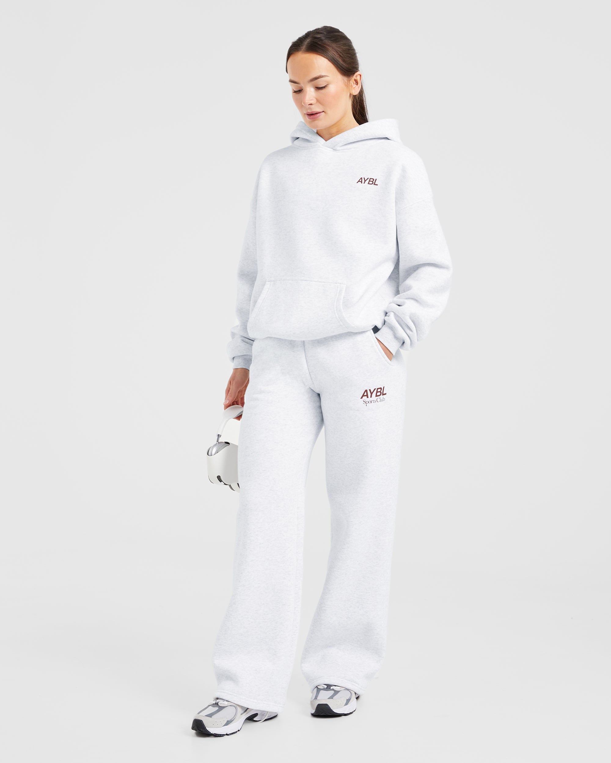 AYBL Sports Club Oversized Straight Leg Joggers - Gris Marl/Burgundy