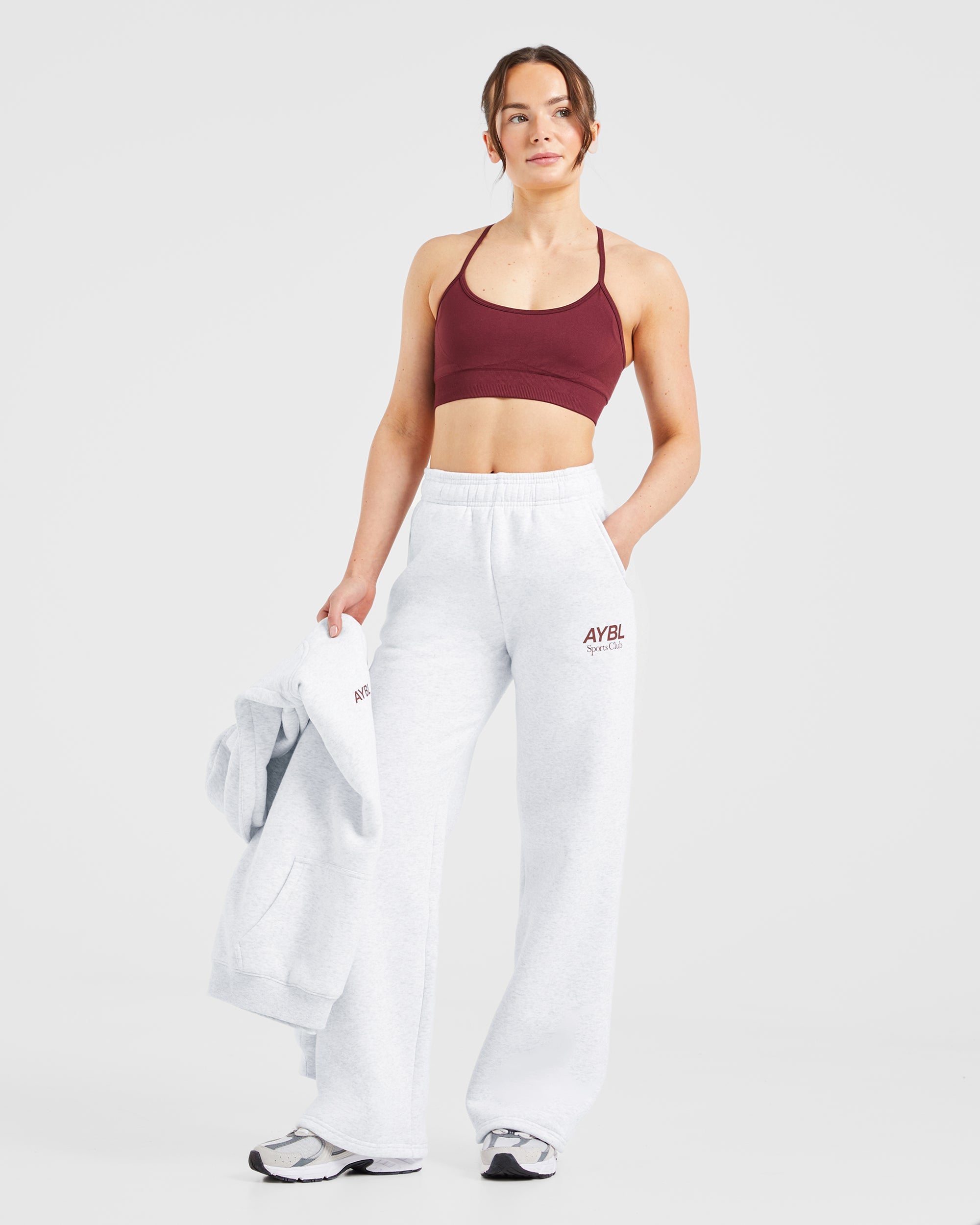 AYBL Sports Club Oversized Straight Leg Joggers - Gris Marl/Burgundy