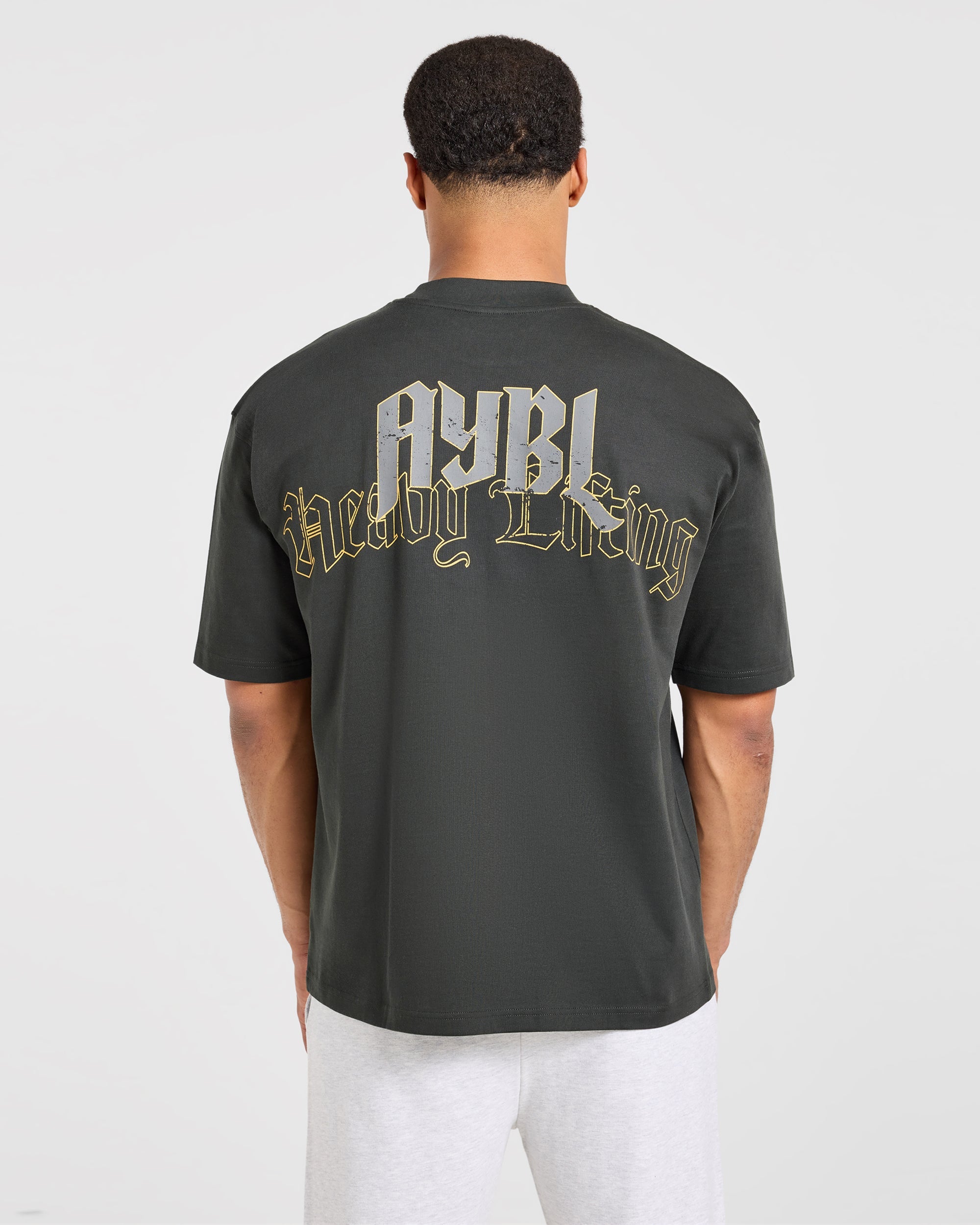 Heavy Lifting Gothic Oversized T Shirt - Charcoal/Jaune