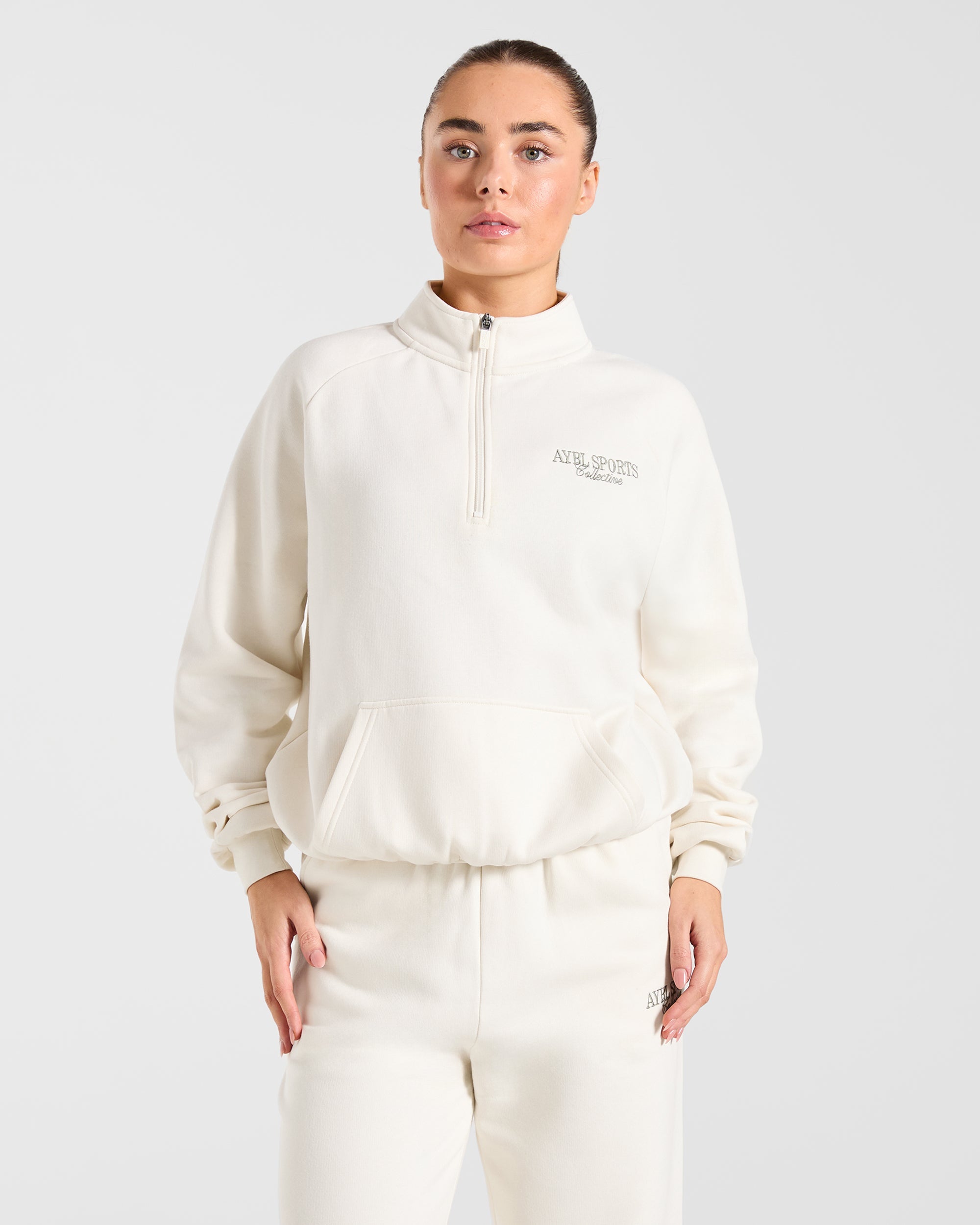 Sports Collective Oversized 1/4 Zip Pullover - Off Blanc/Vert