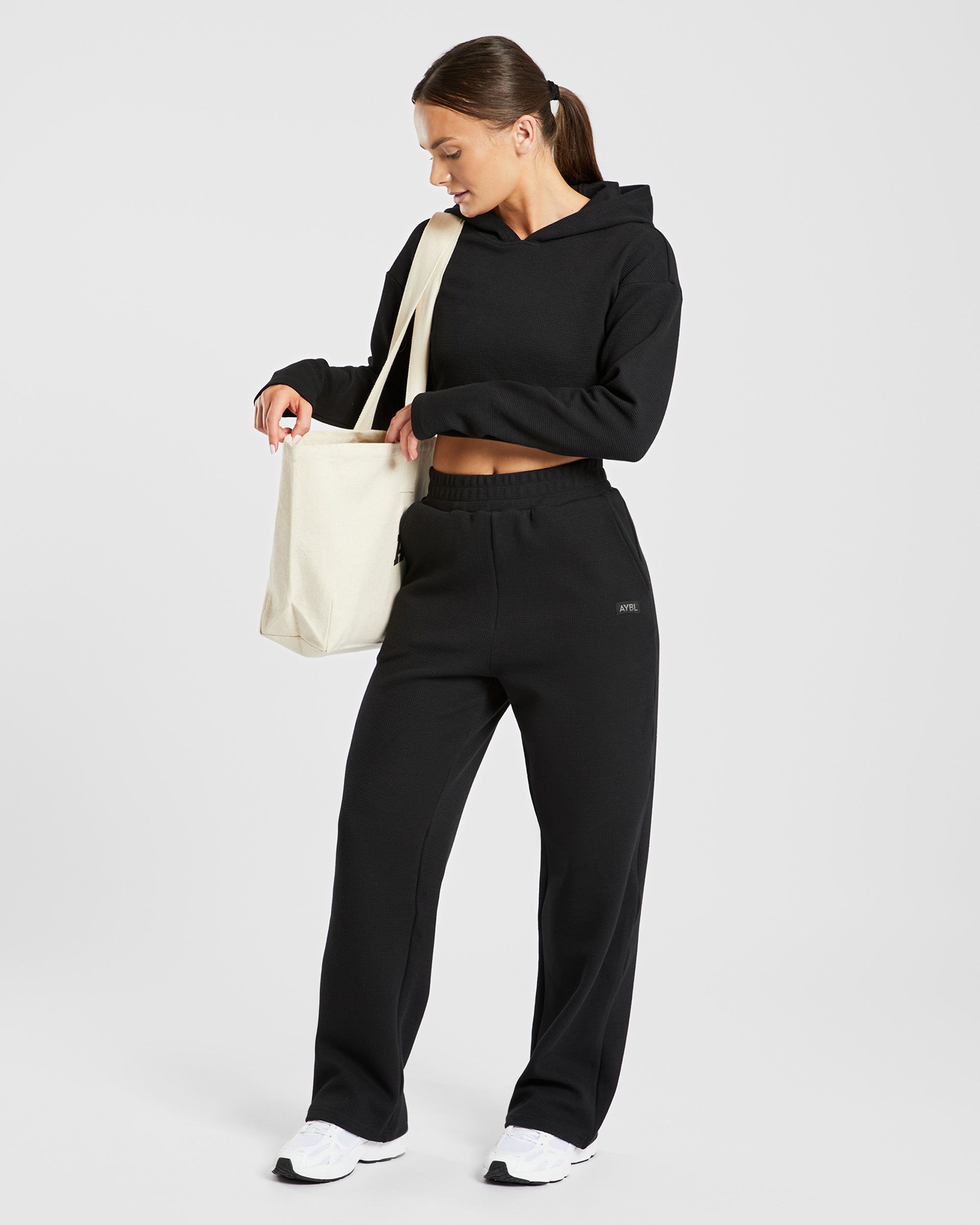 Waffle Straight Leg Joggers - Noir