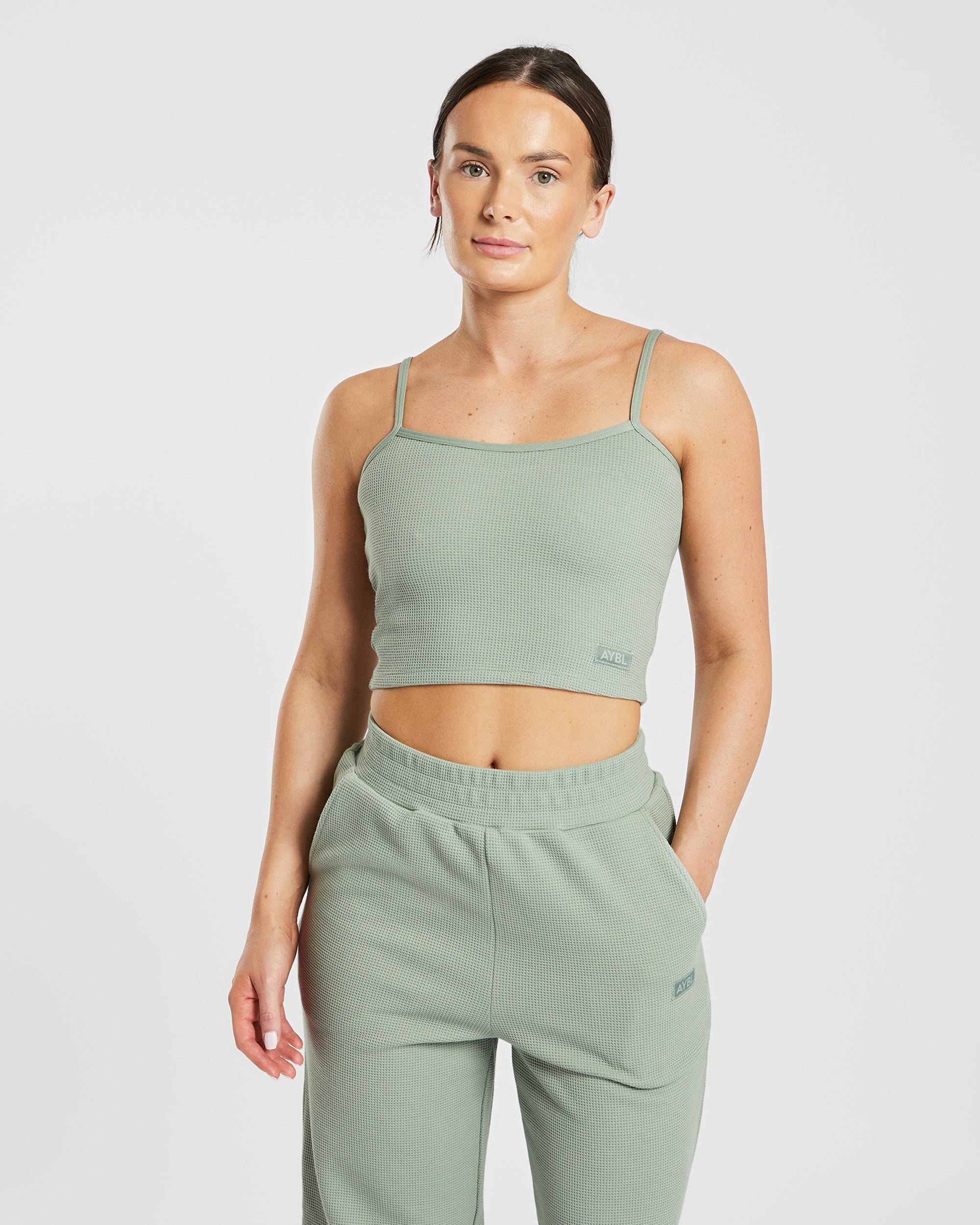 Waffle Crop Vest - Sage Vert