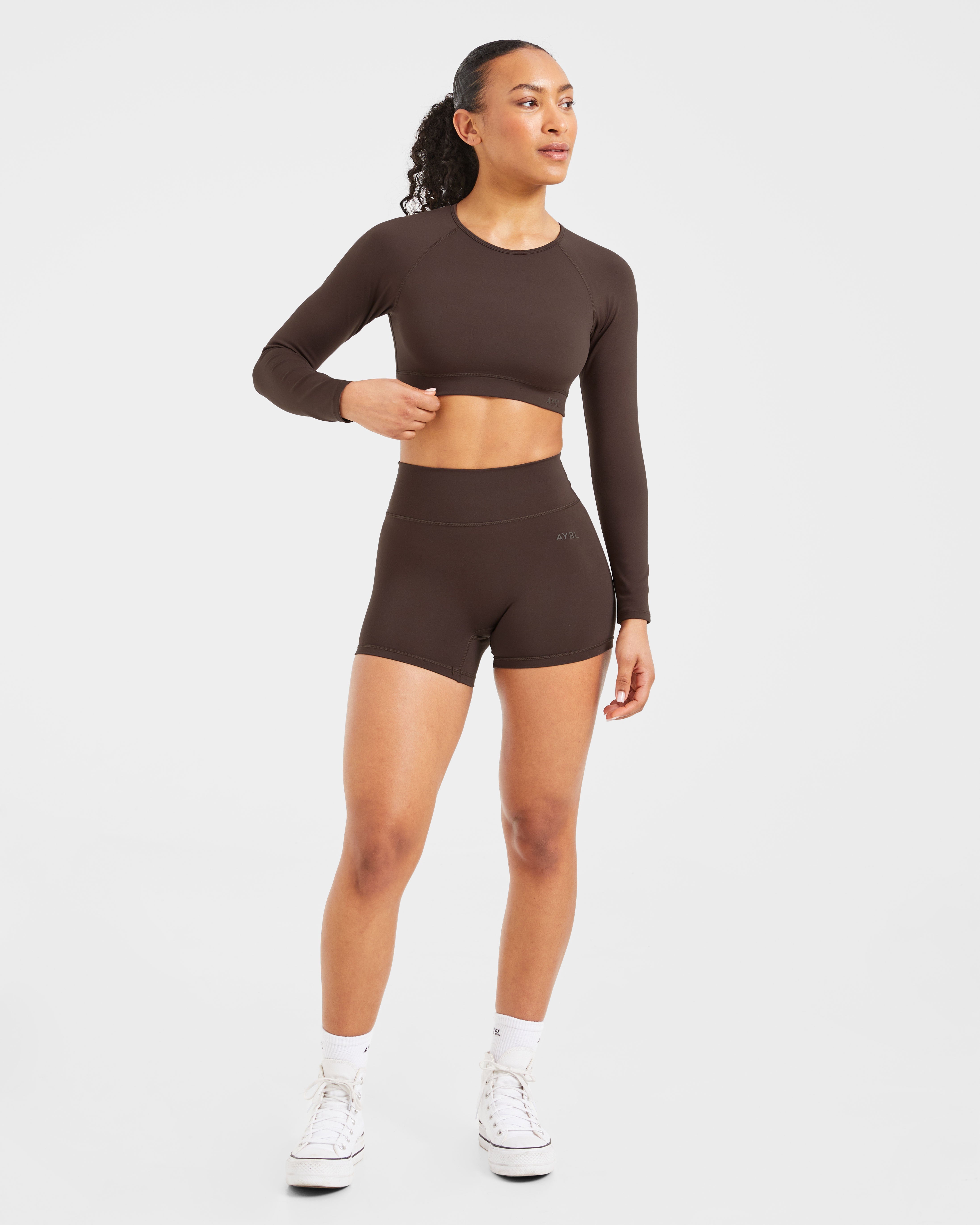 Staple Long Sleeve Crop Top - Coffee Brun