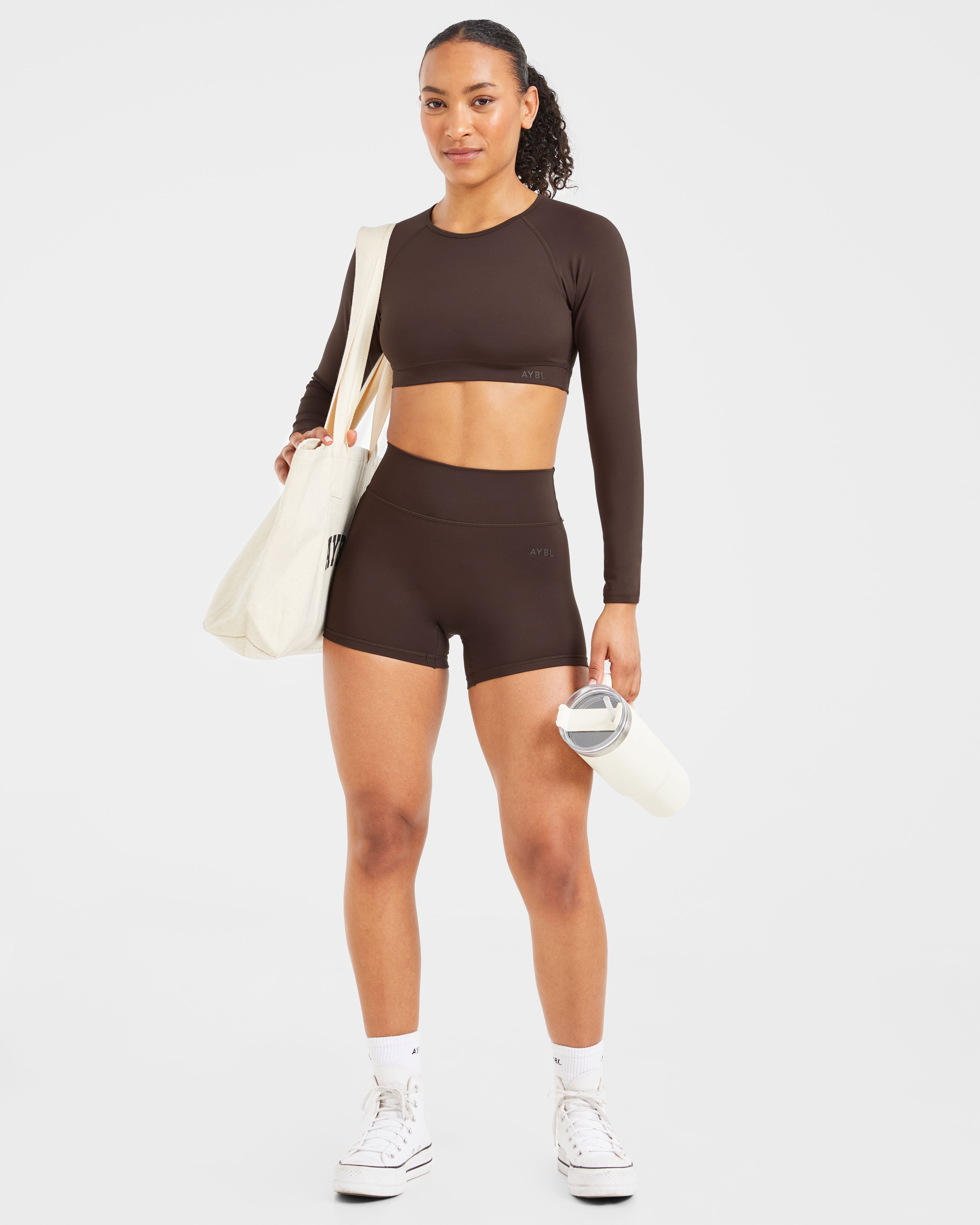 Staple Long Sleeve Crop Top - Coffee Brun