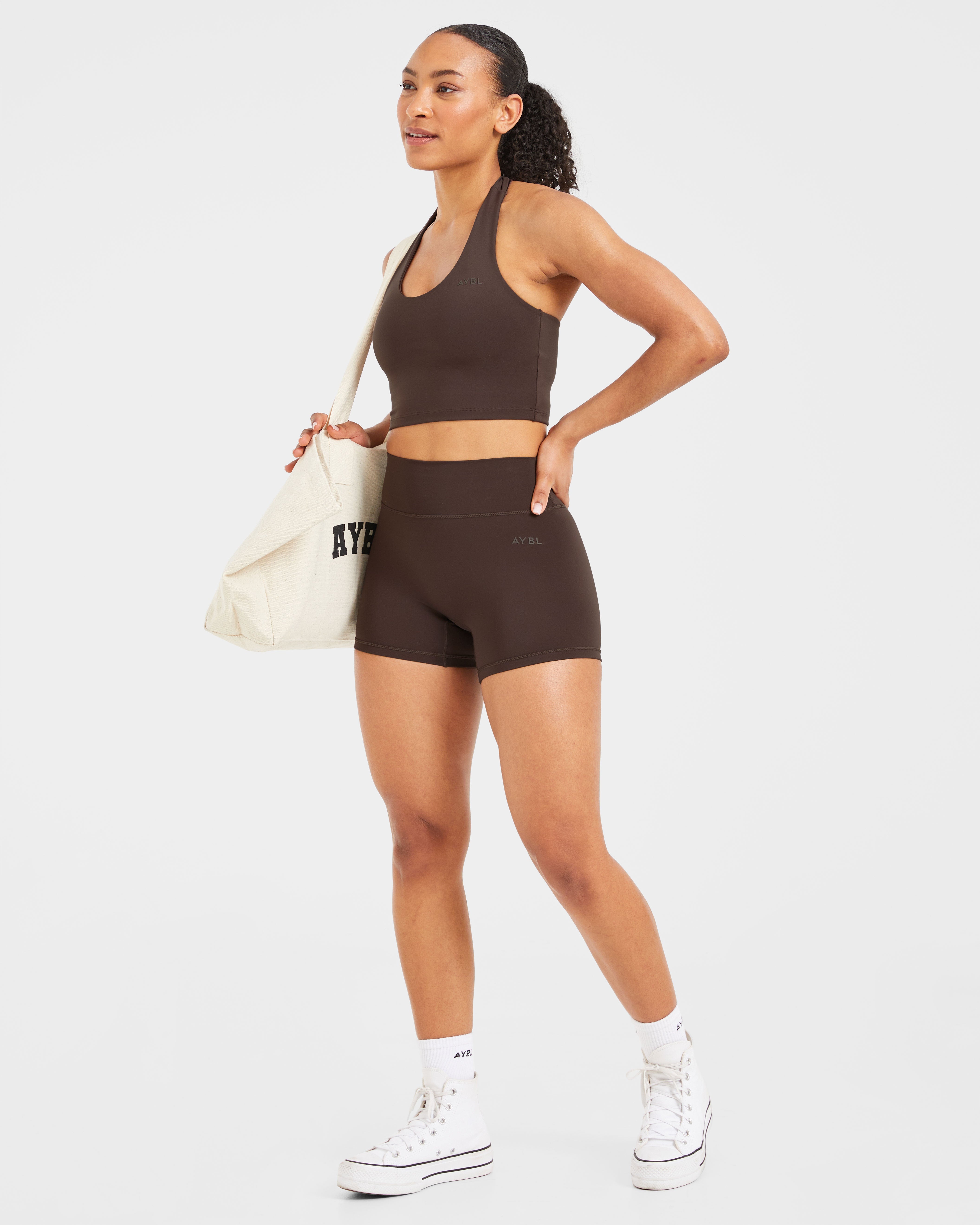 Staple Halterneck Crop Top - Coffee Brun