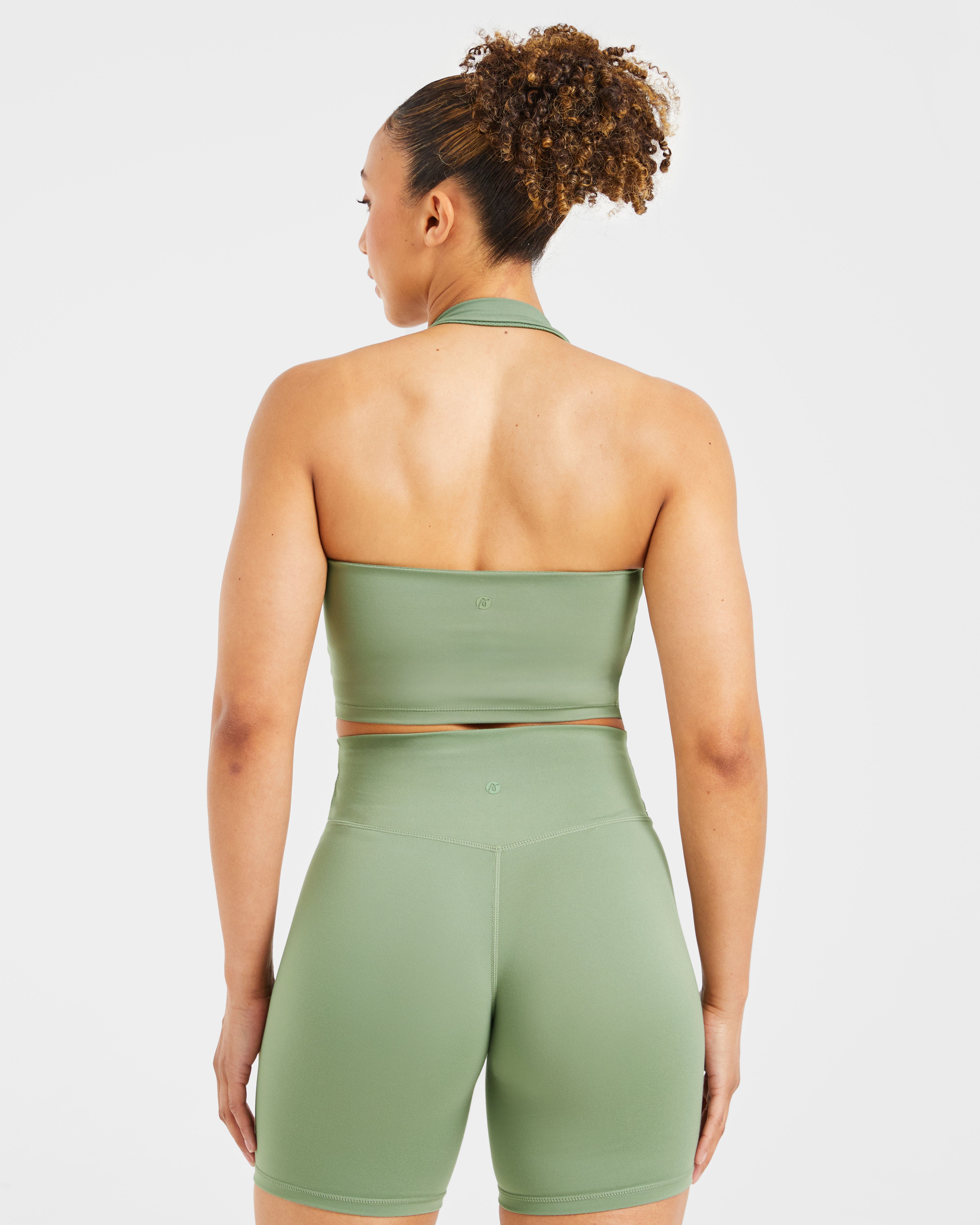 Staple Halterneck Crop Top - Olive Vert
