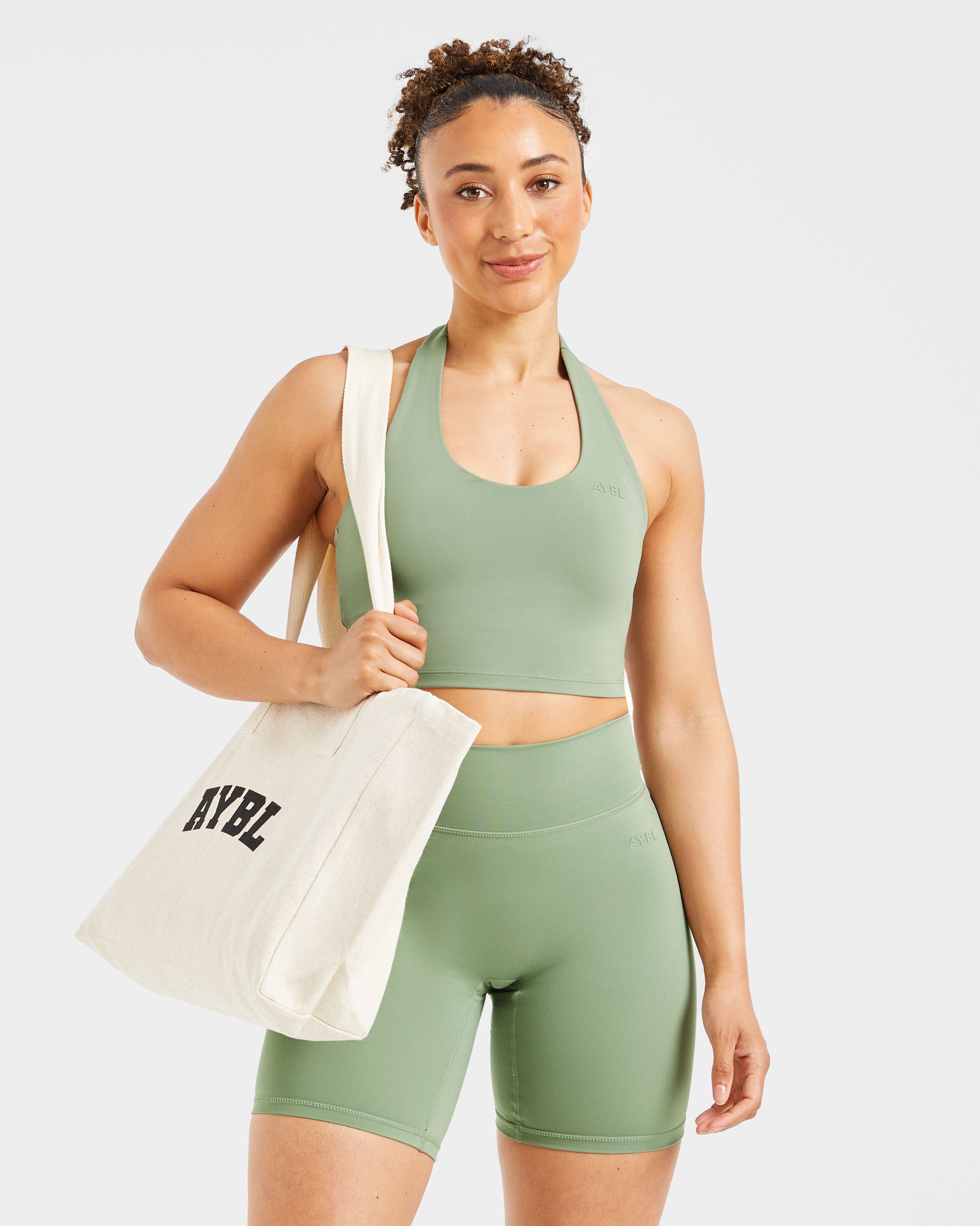 Staple Halterneck Crop Top - Olive Vert