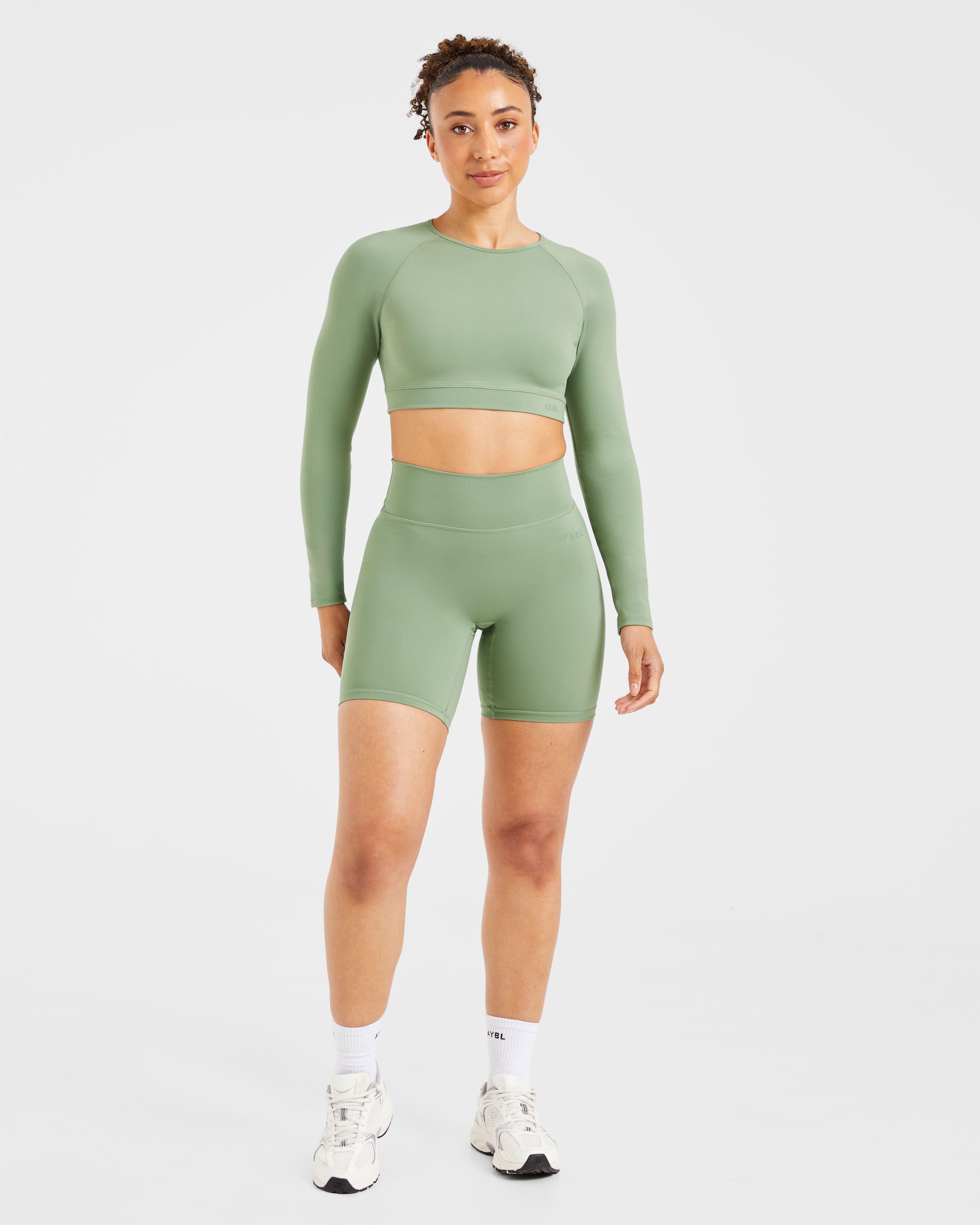 Staple Long Sleeve Crop Top - Olive Vert