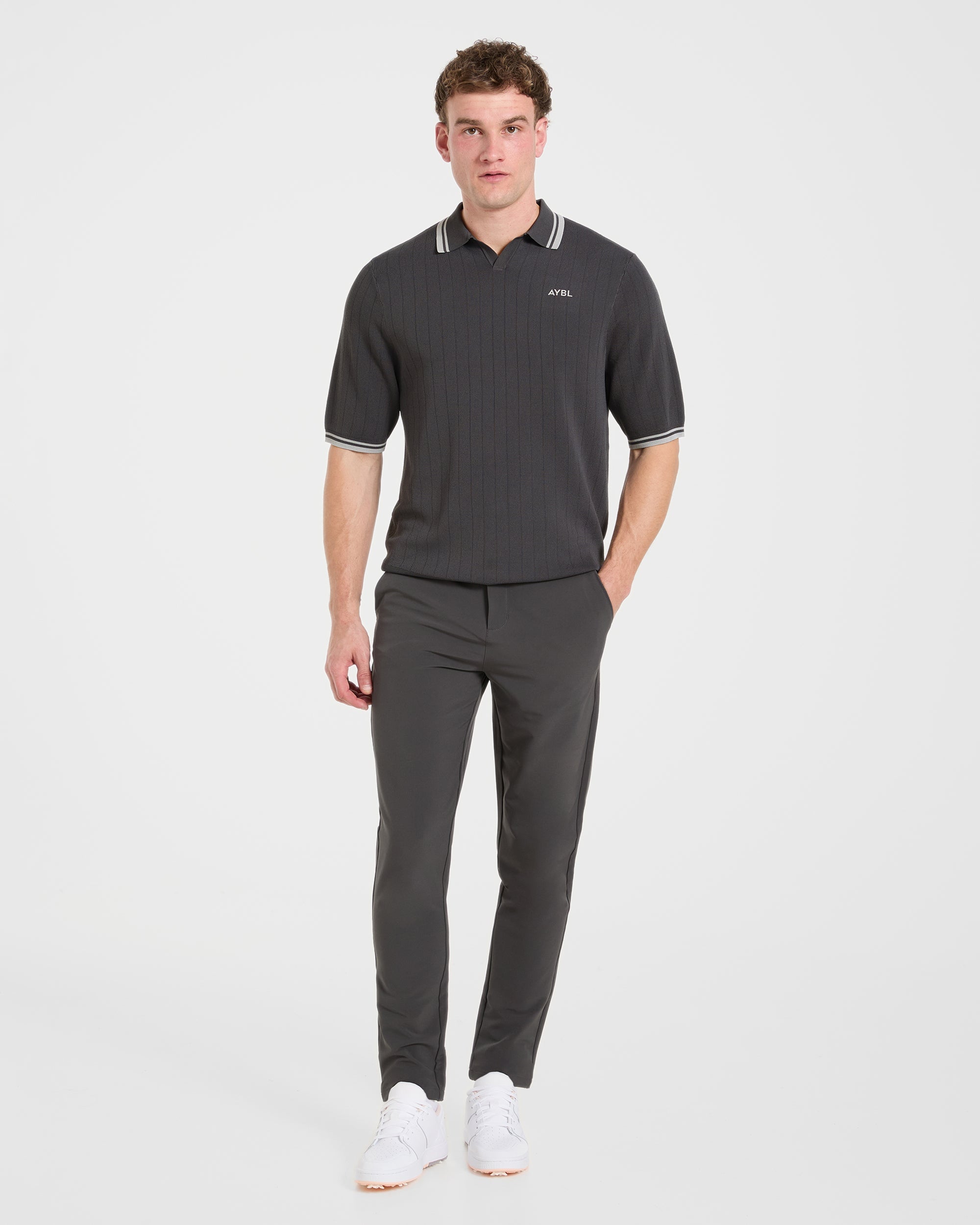 Classic Knitted Polo - Charcoal