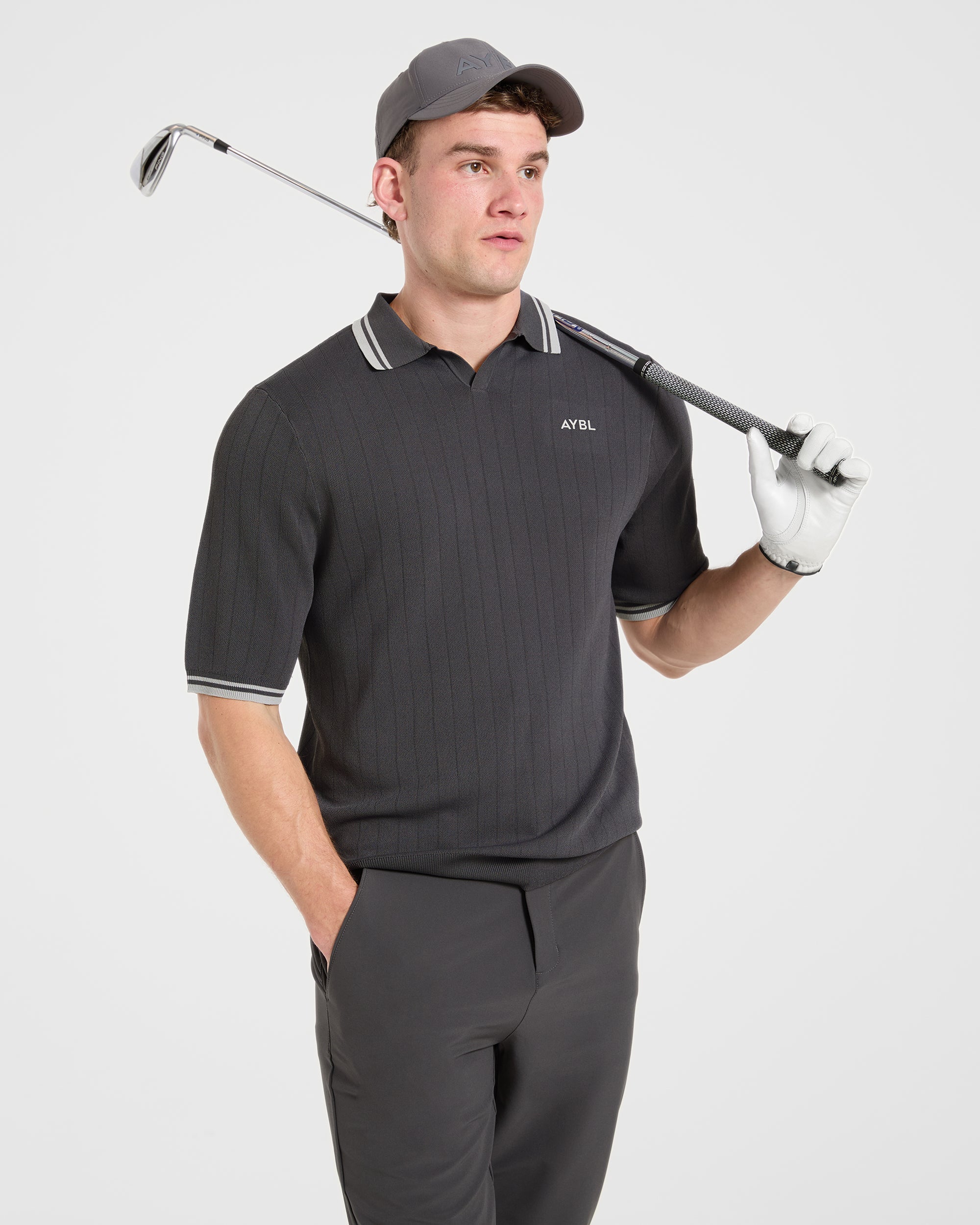 Classic Knitted Polo - Charcoal