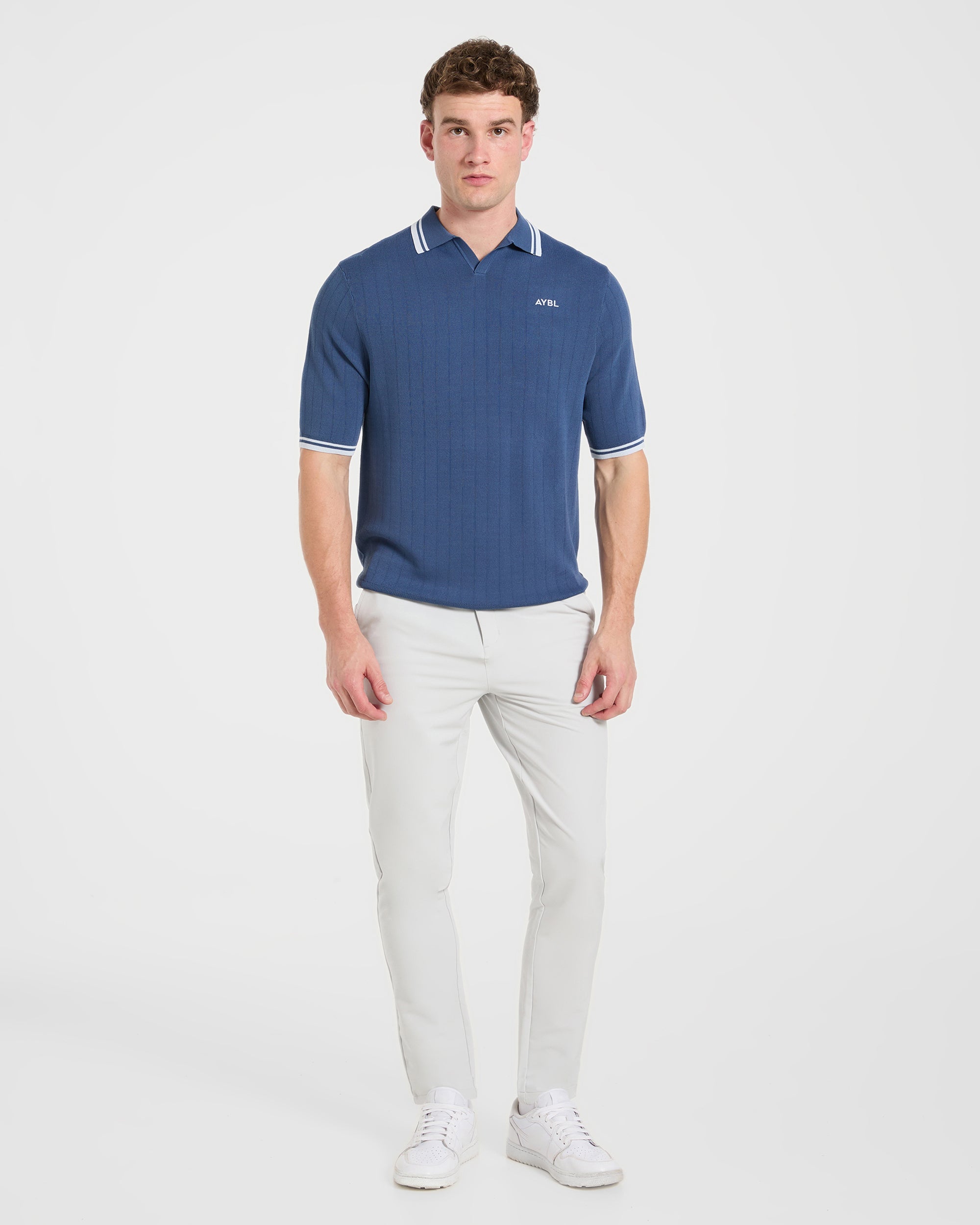 Classic Knitted Polo - Muted Blue